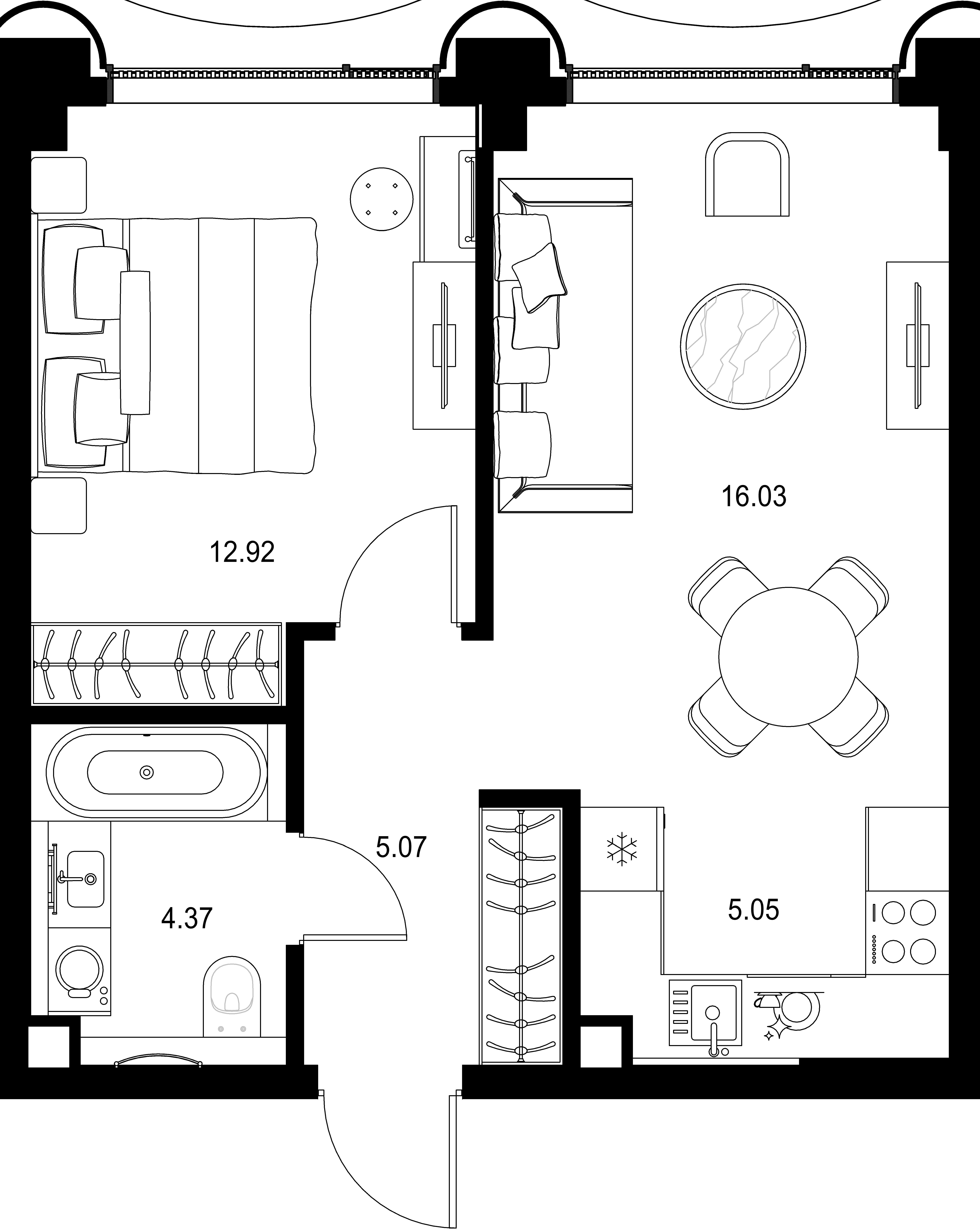1-комнатная, 43,44 м² — 30 782 322 ₽