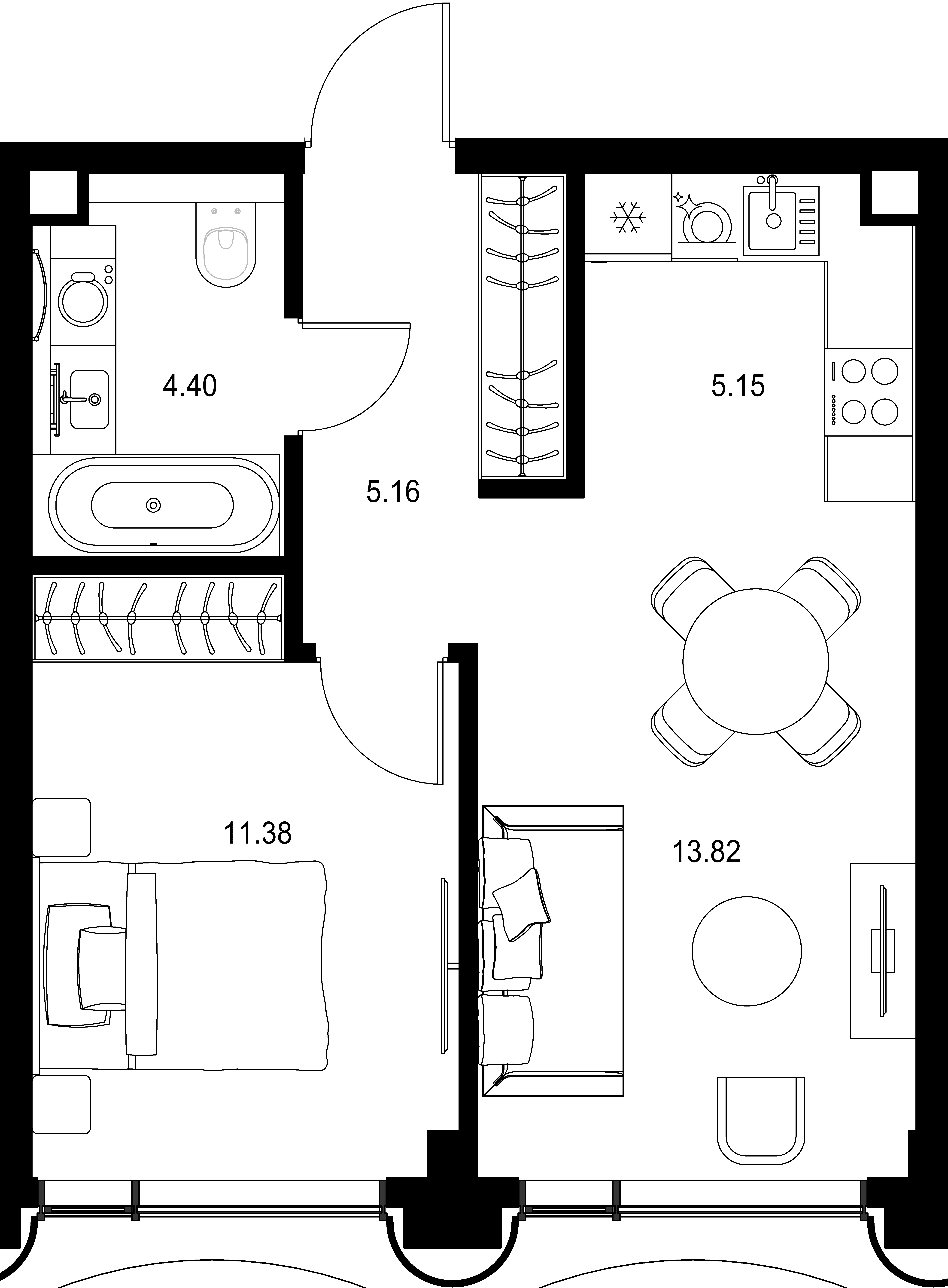 1-комнатная, 39,91 м² — 29 806 264 ₽