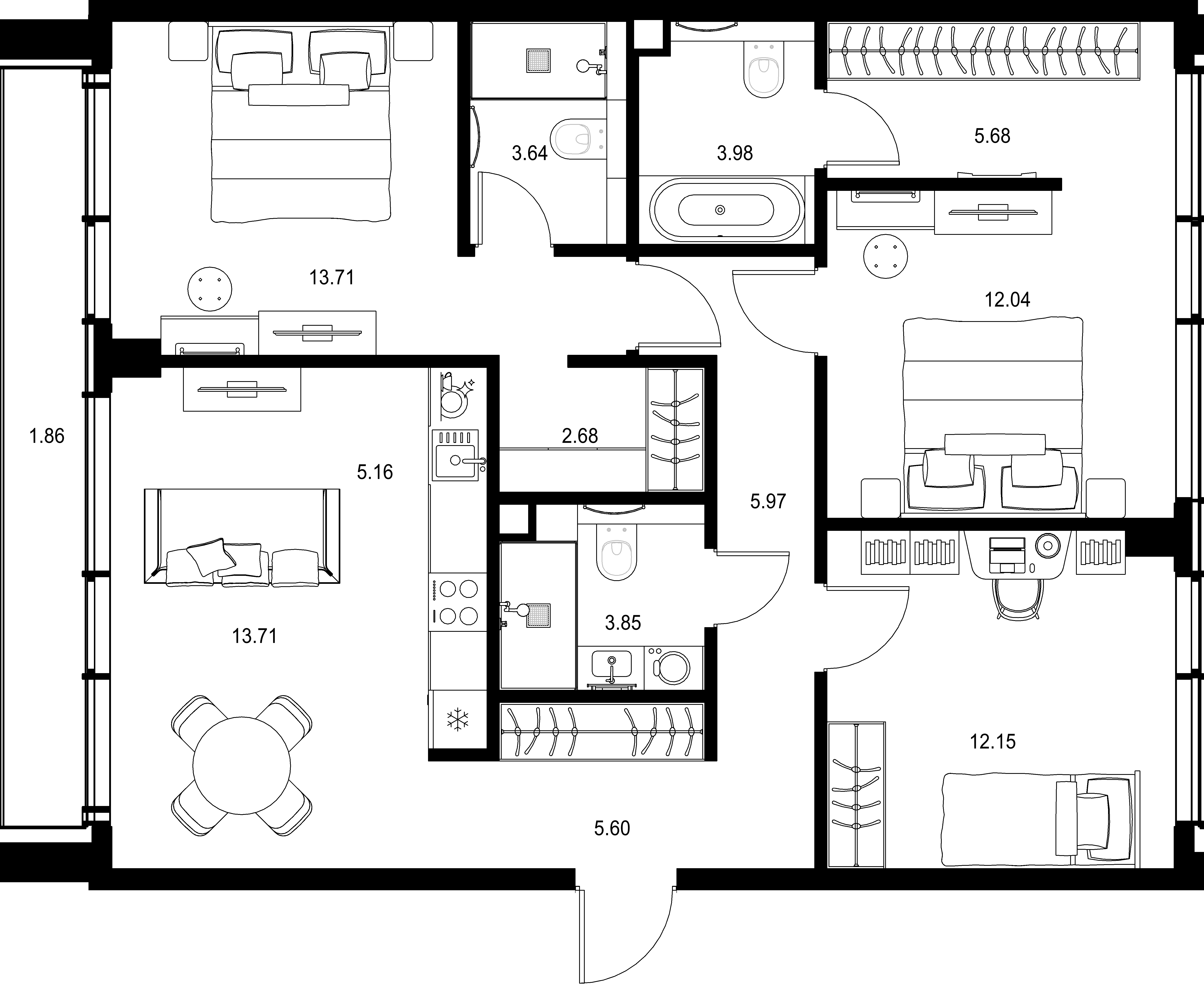 3-комнатная, 90,03 м² — 64 058 955 ₽