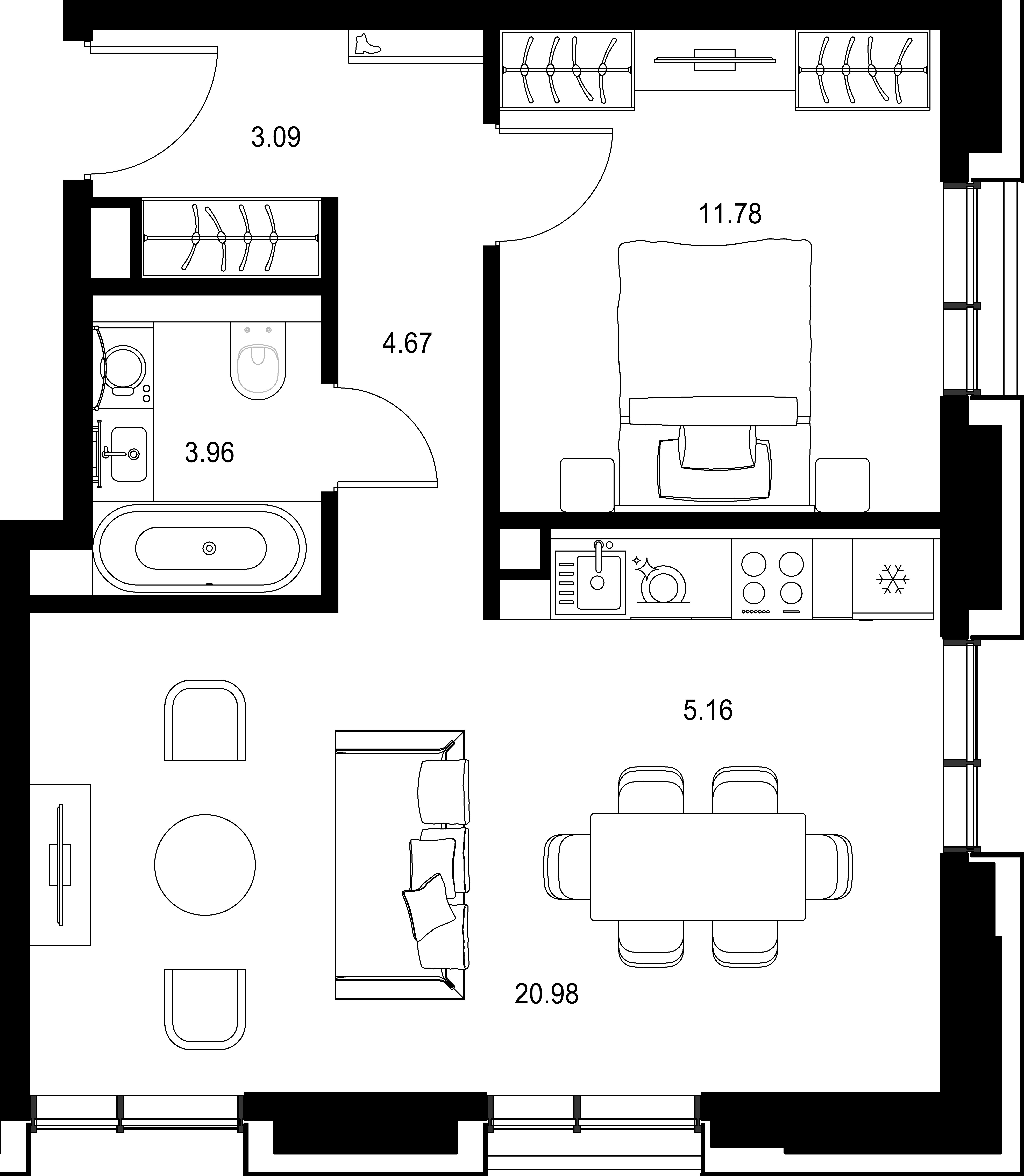 1-комнатная, 49,64 м² — 34 556 886 ₽