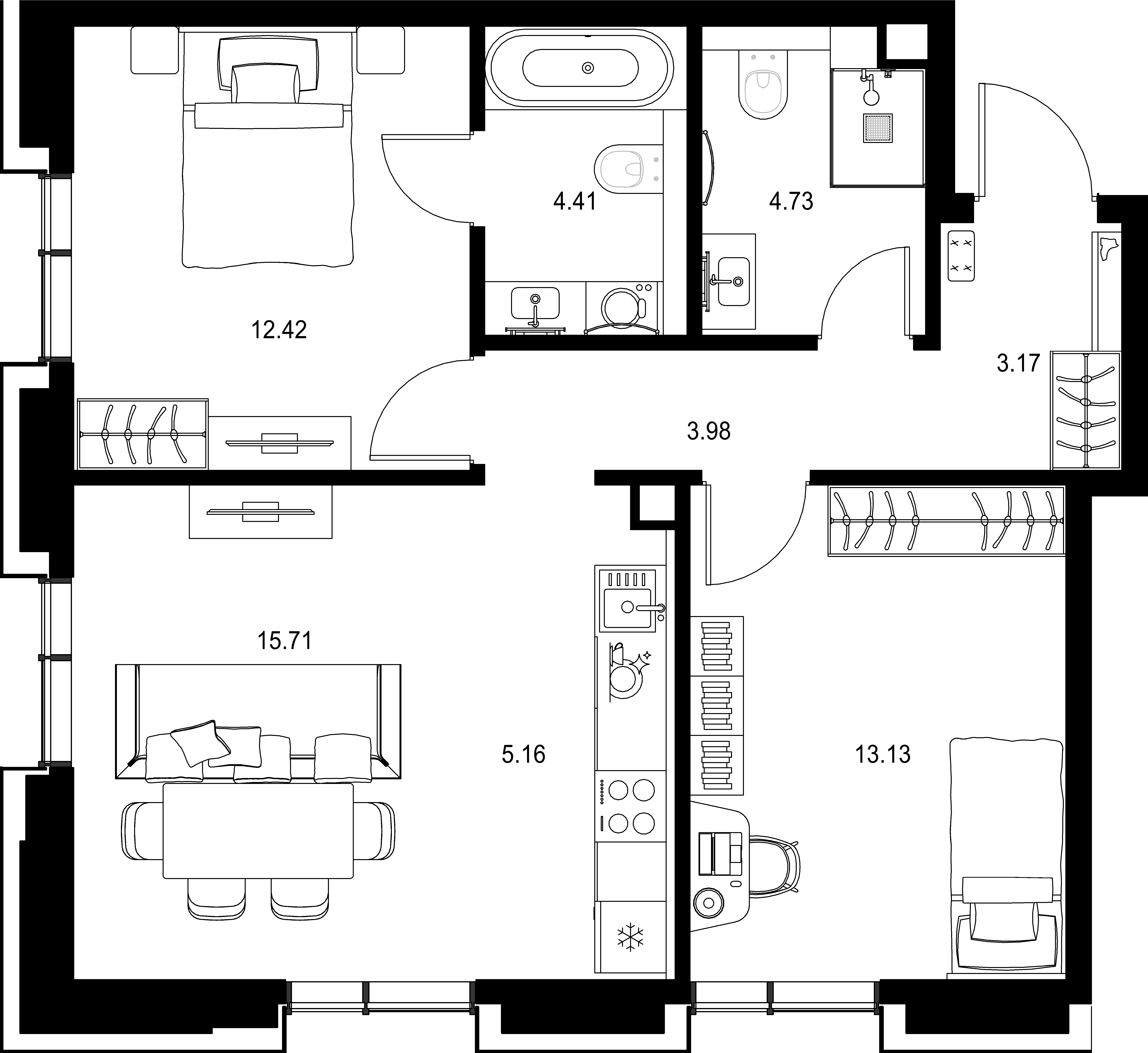 2-комнатная, 62,71 м² — 42 488 219 ₽