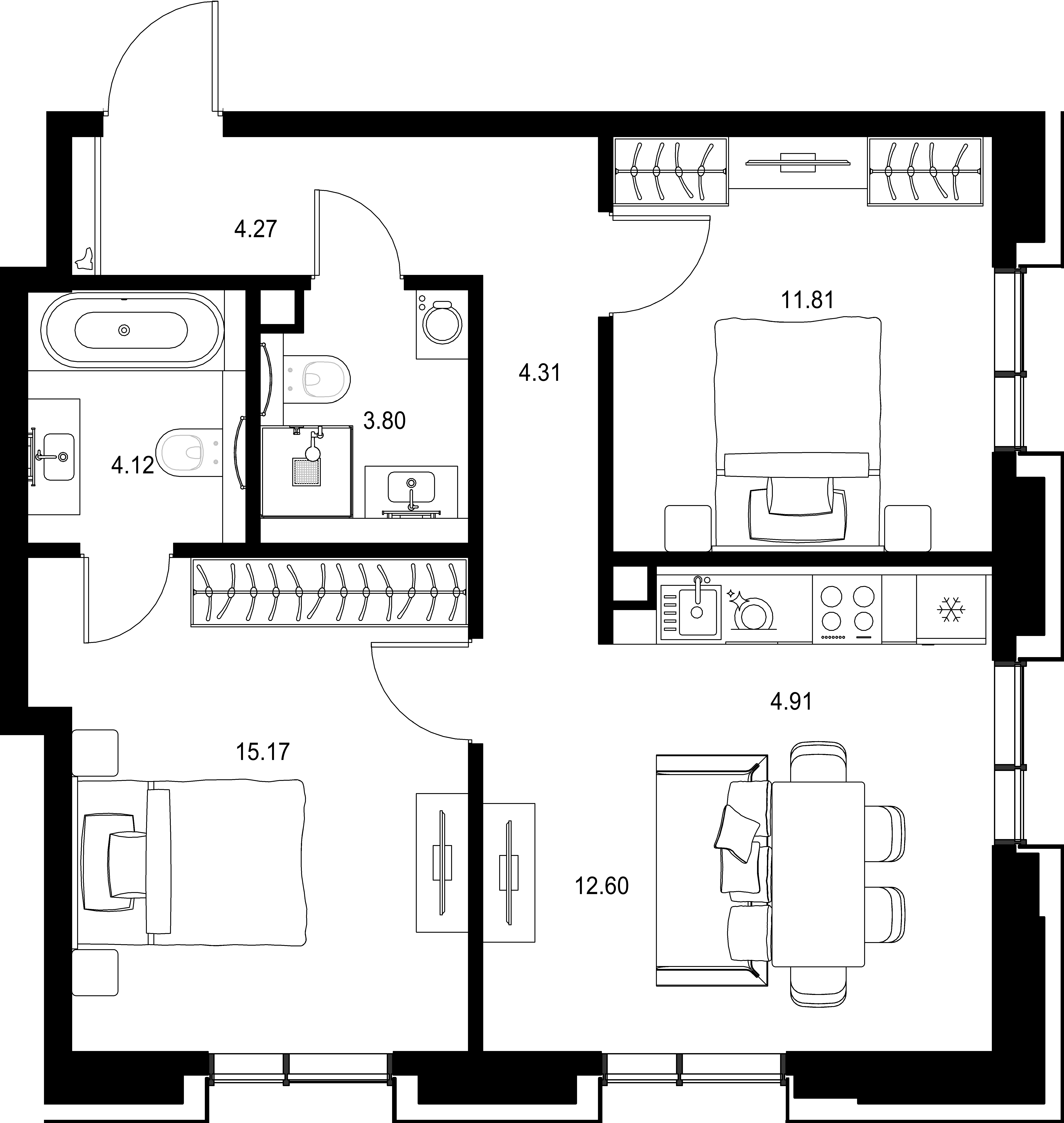 2-комнатная, 60,99 м² — 46 432 052 ₽