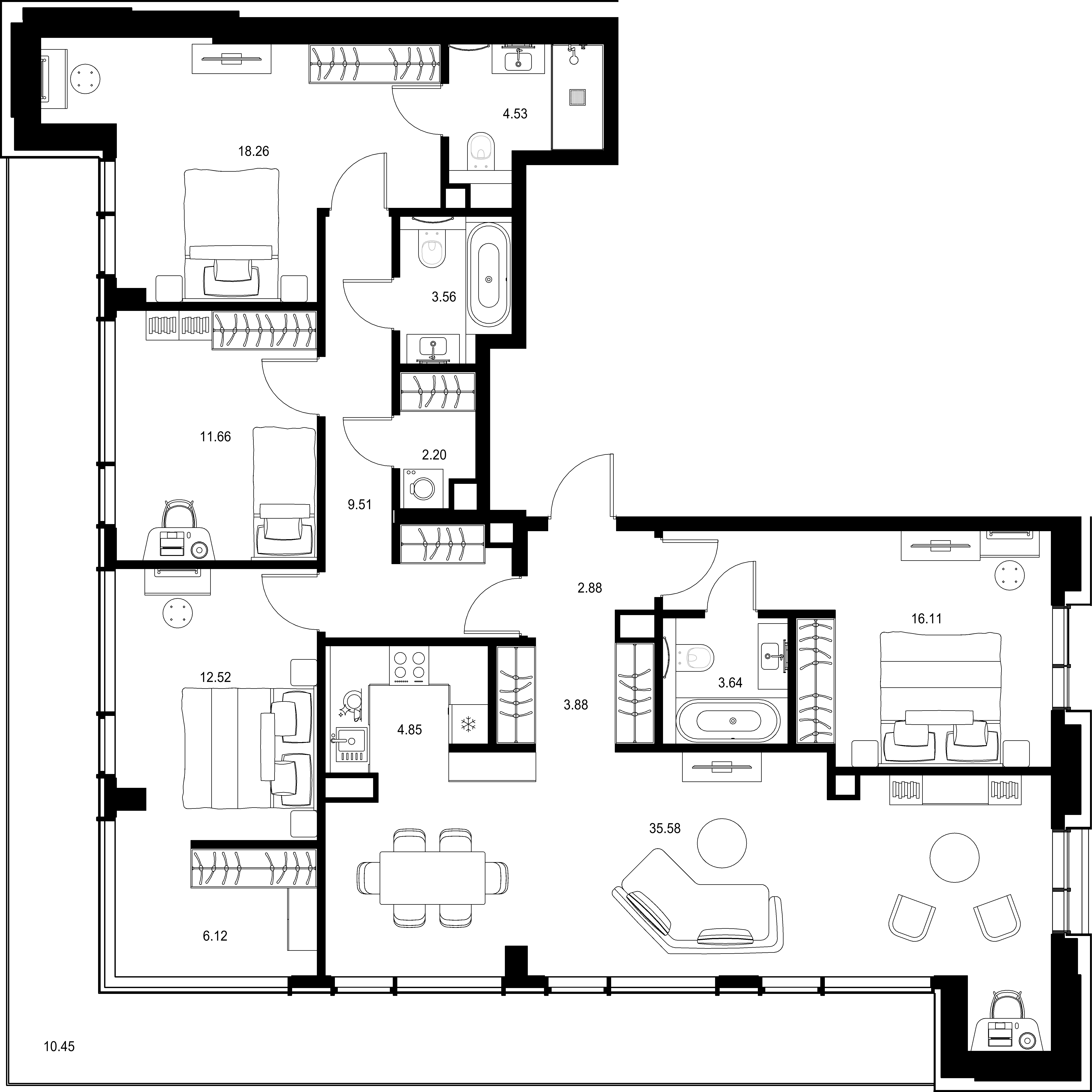 4-комнатная, 145,75 м² — 162 925 763 ₽