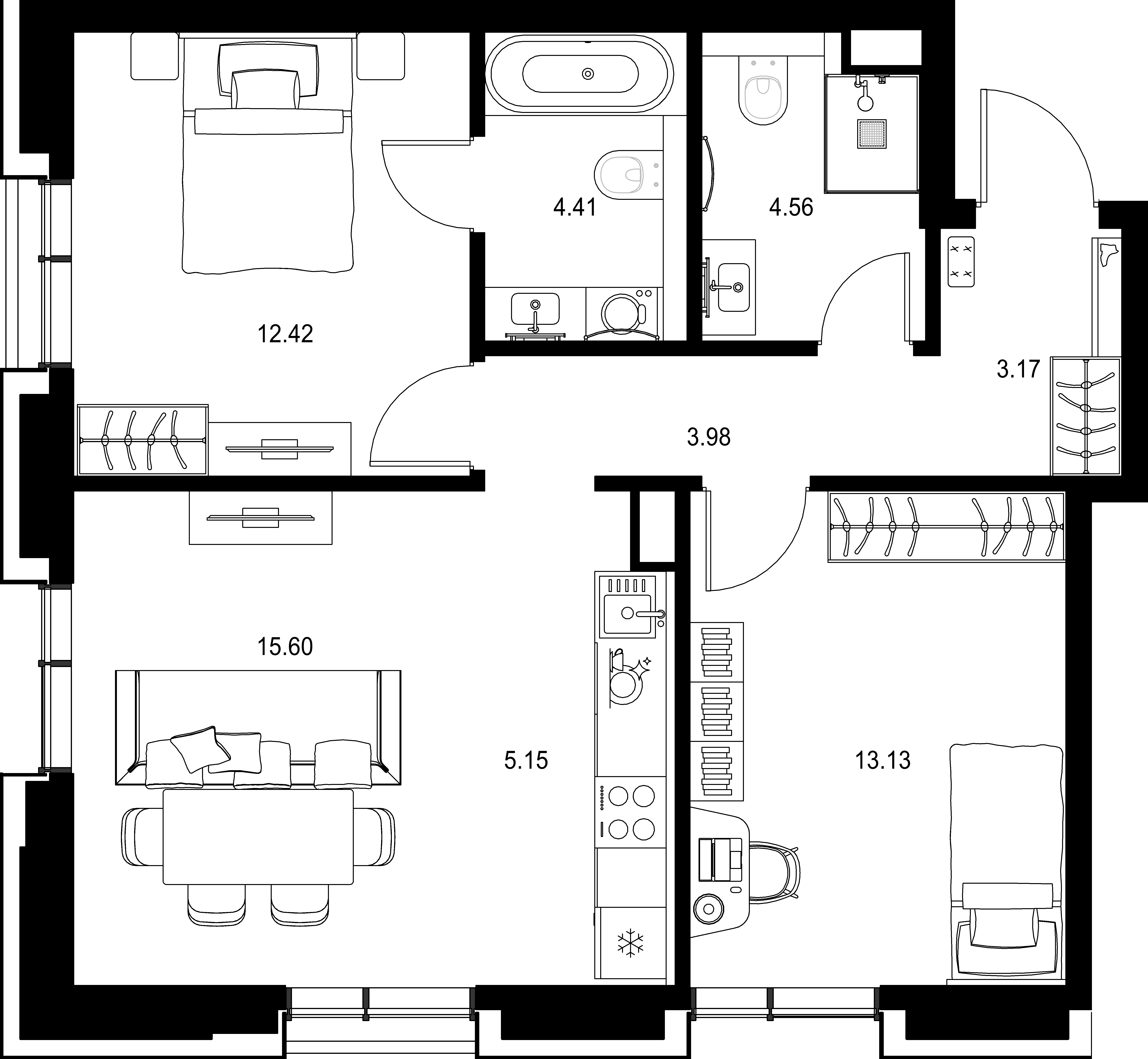 2-комнатная, 62,42 м² — 43 203 753 ₽