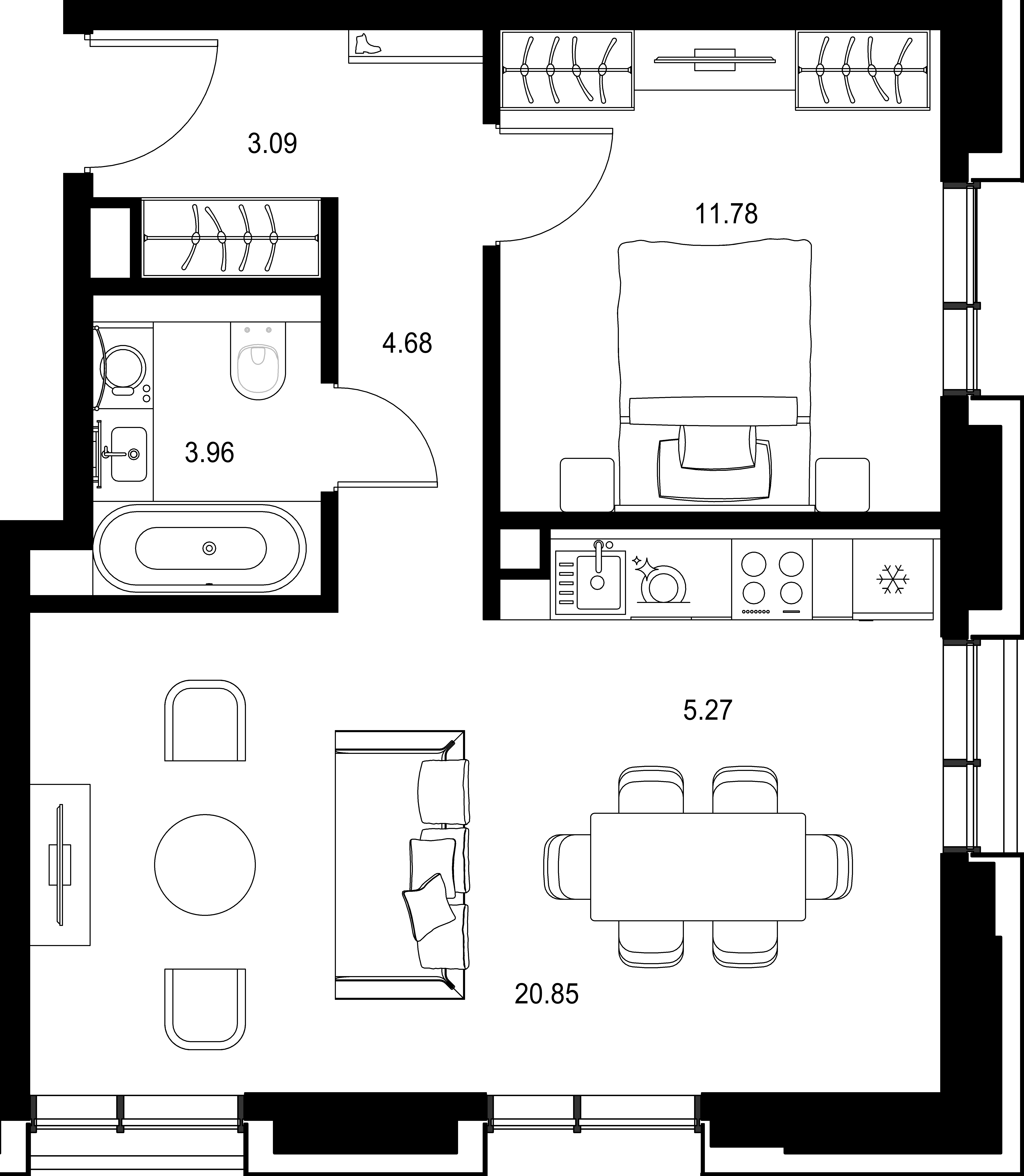 1-комнатная, 49,63 м² — 33 637 625 ₽
