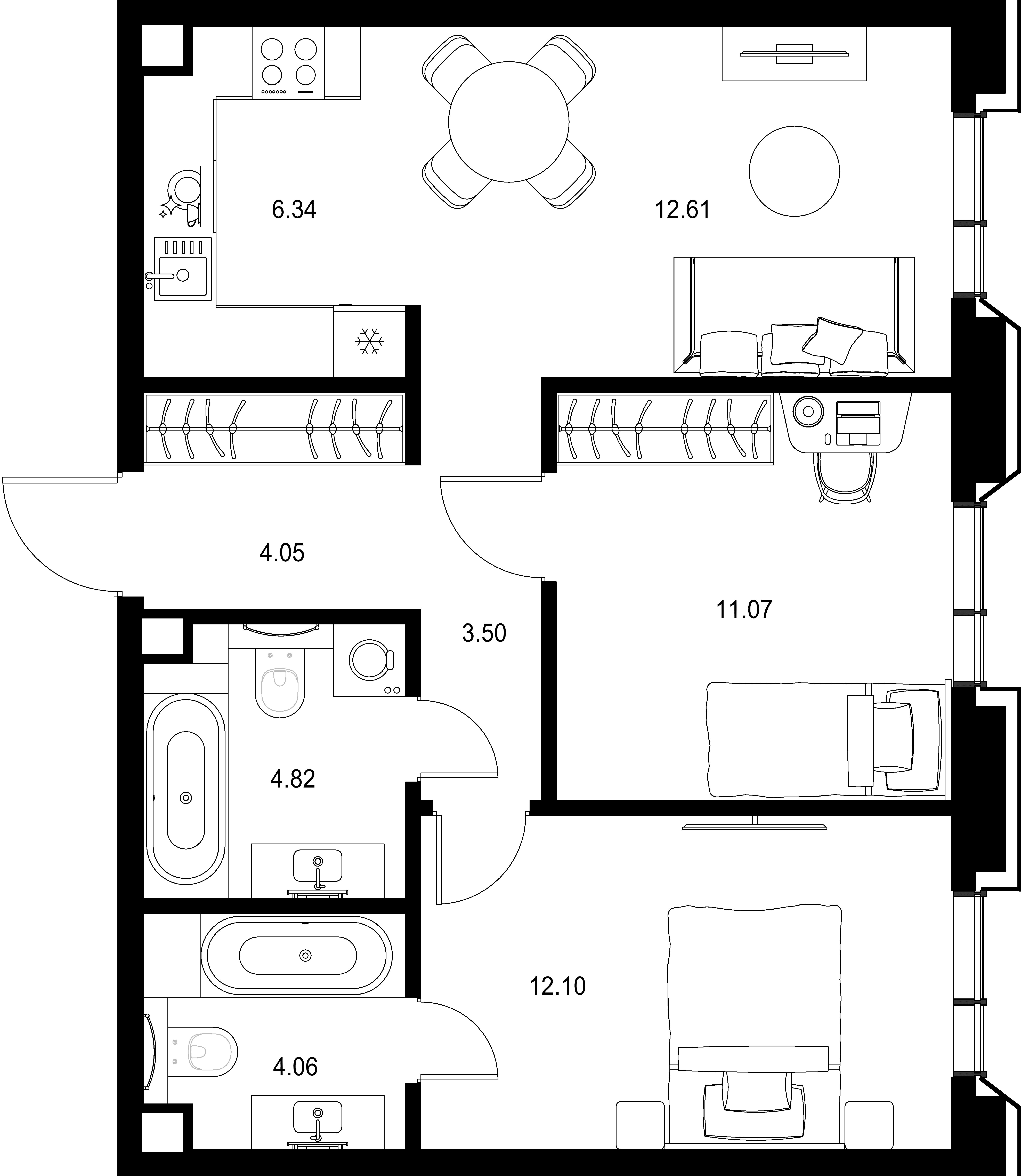 2-комнатная, 58,55 м² — 43 576 423 ₽