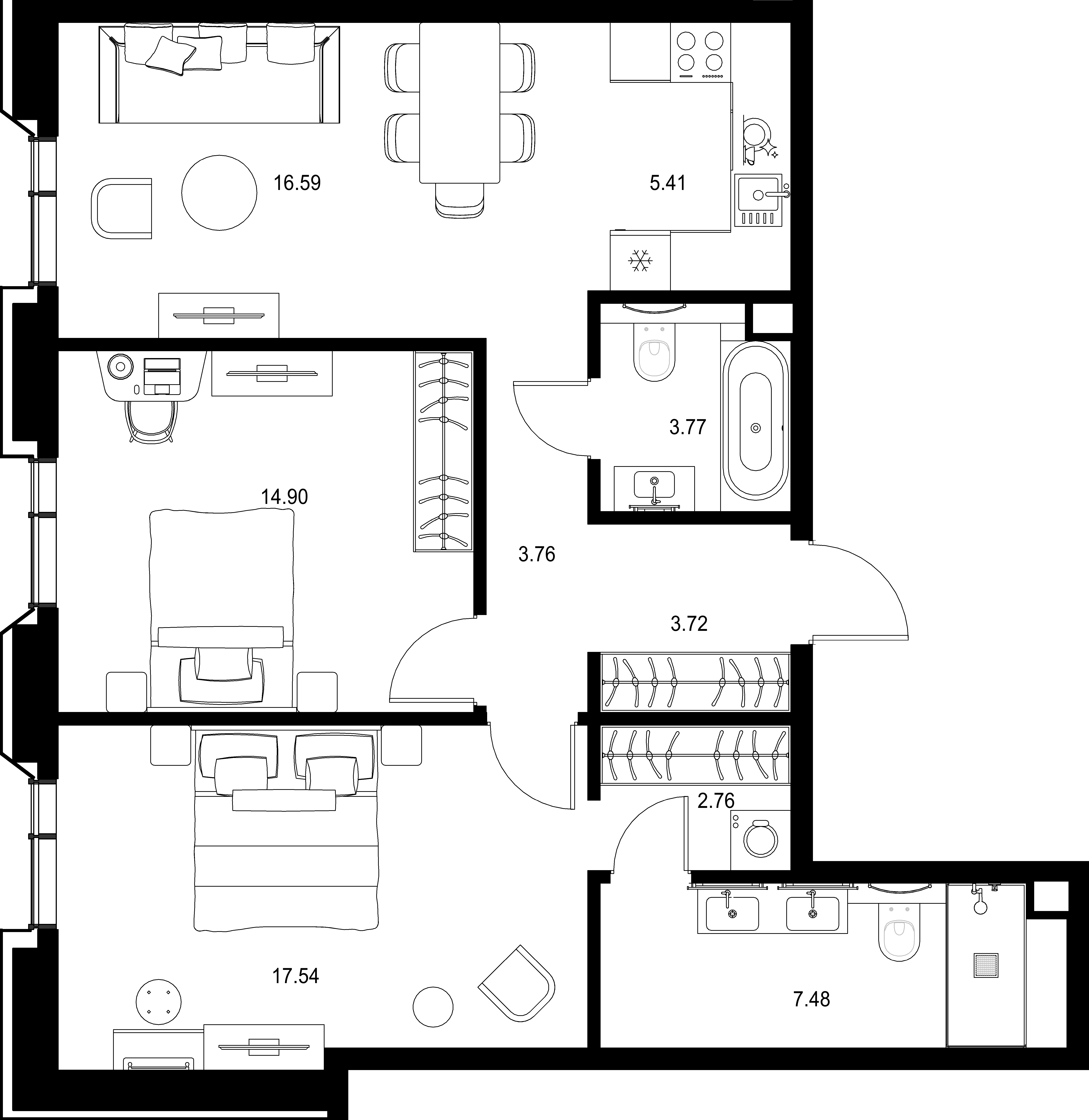 2-комнатная, 75,93 м² — 51 760 038 ₽