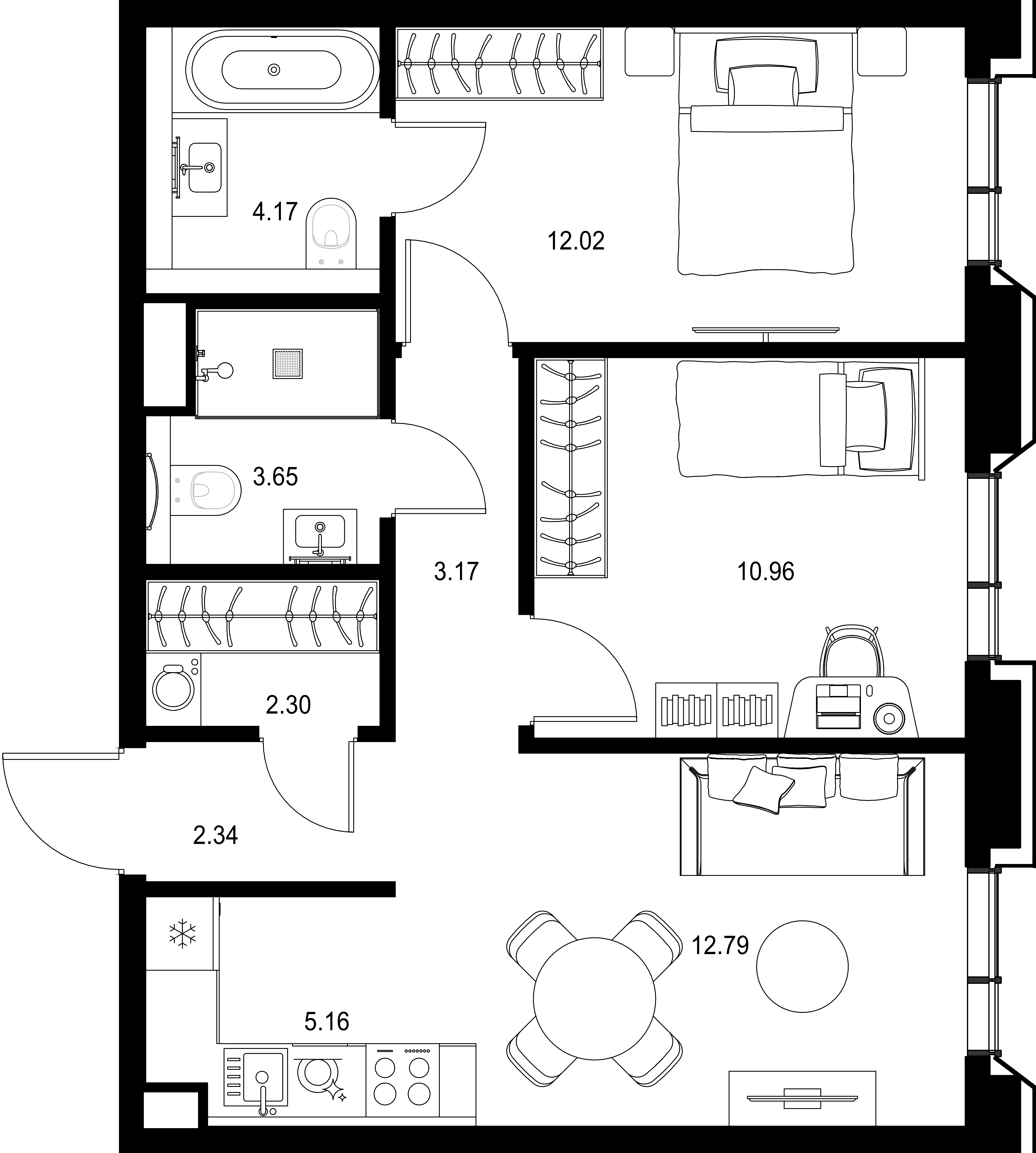 2-комнатная, 56,56 м² — 40 774 217 ₽