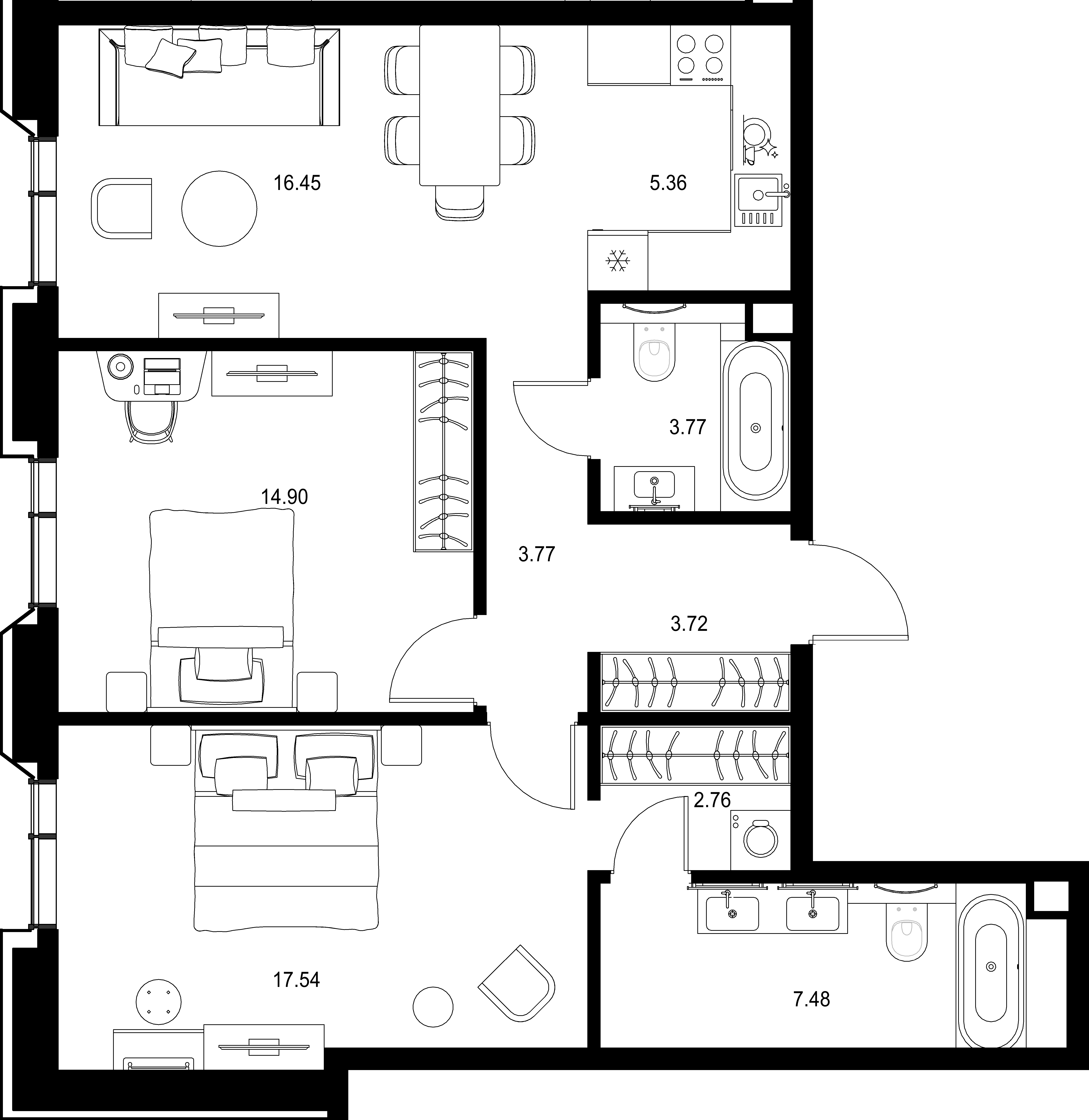 2-комнатная, 75,75 м² — 48 979 571 ₽