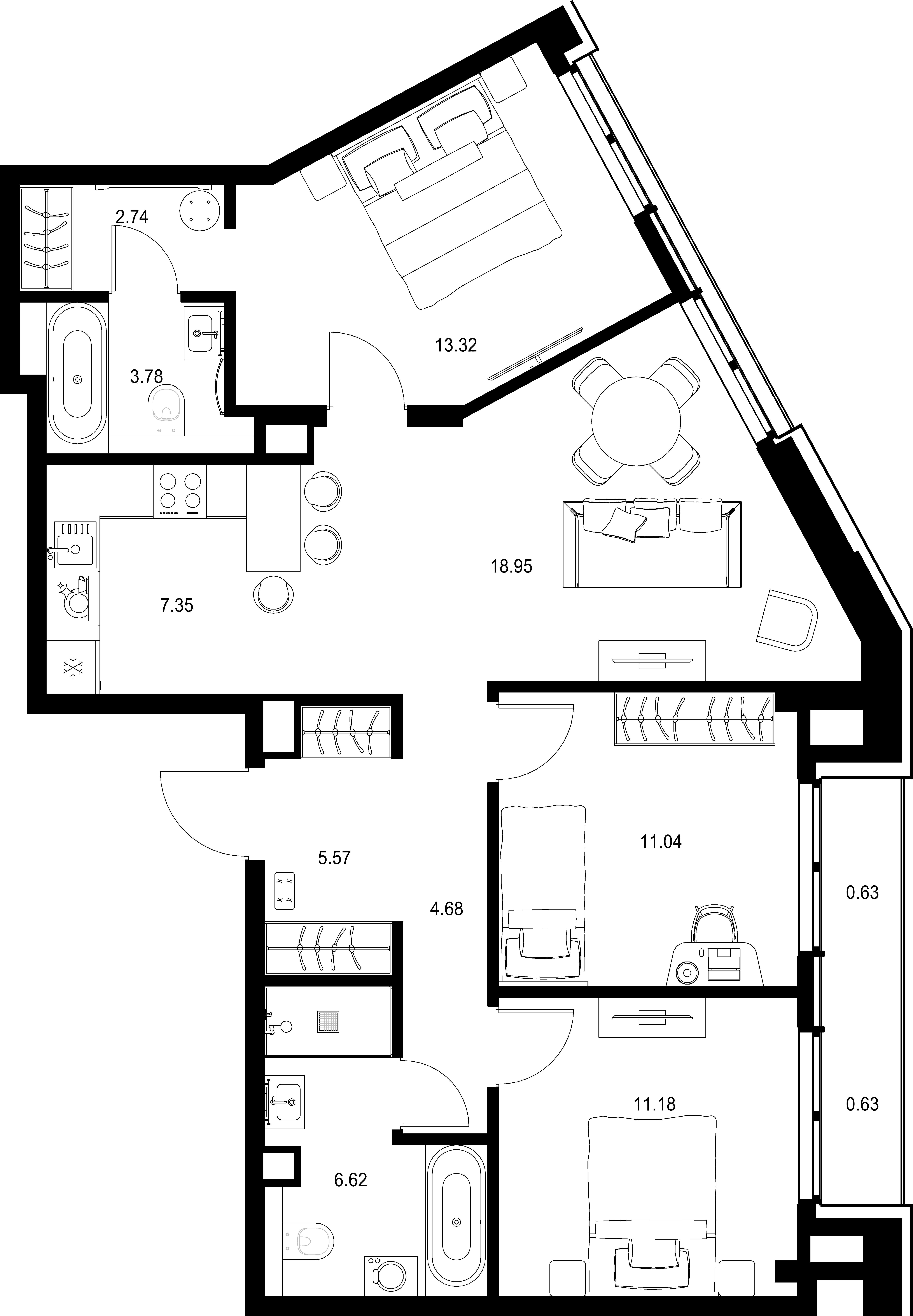 3-комнатная, 86,49 м² — 68 261 627 ₽