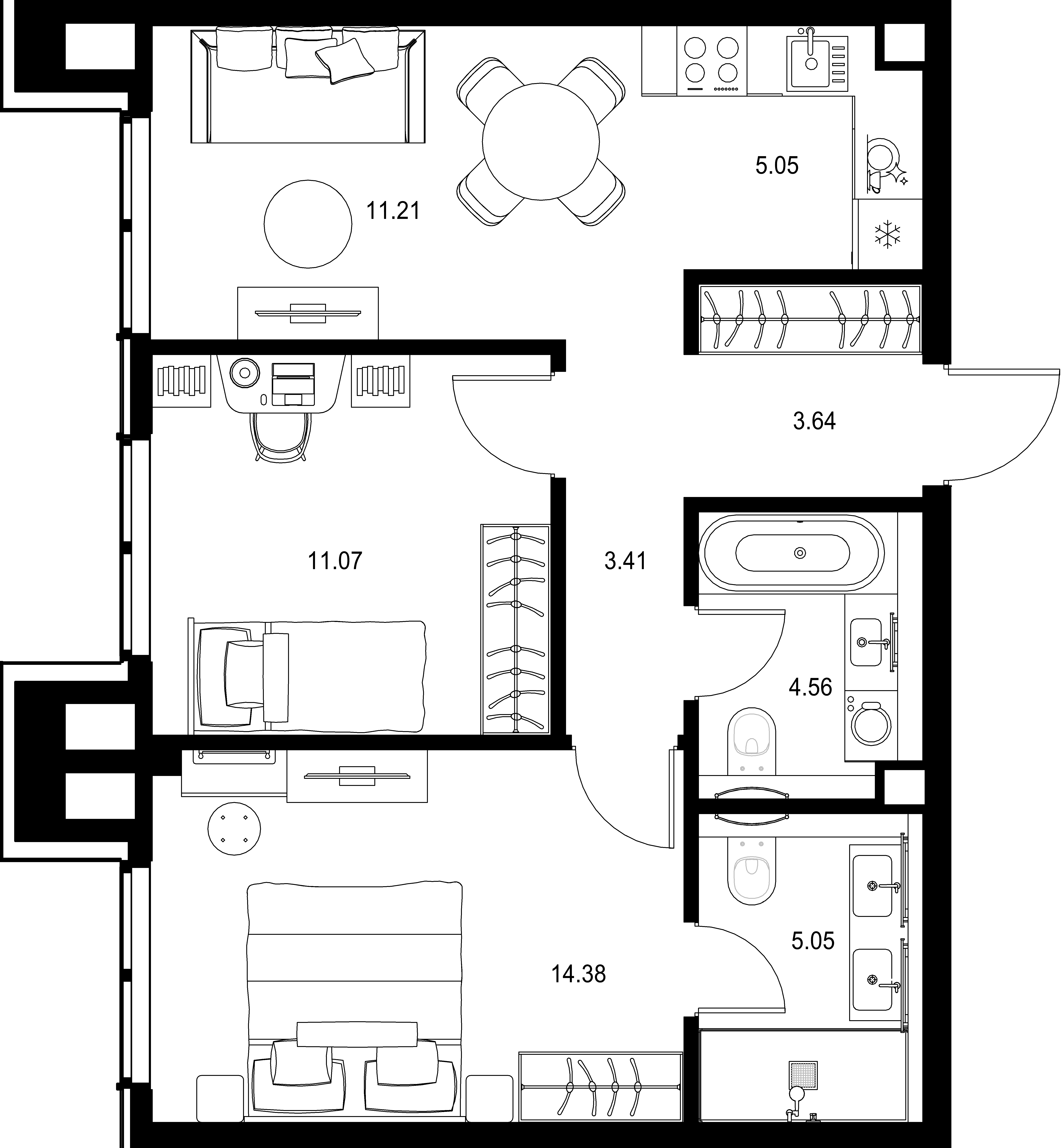2-комнатная, 58,37 м² — 40 247 282 ₽
