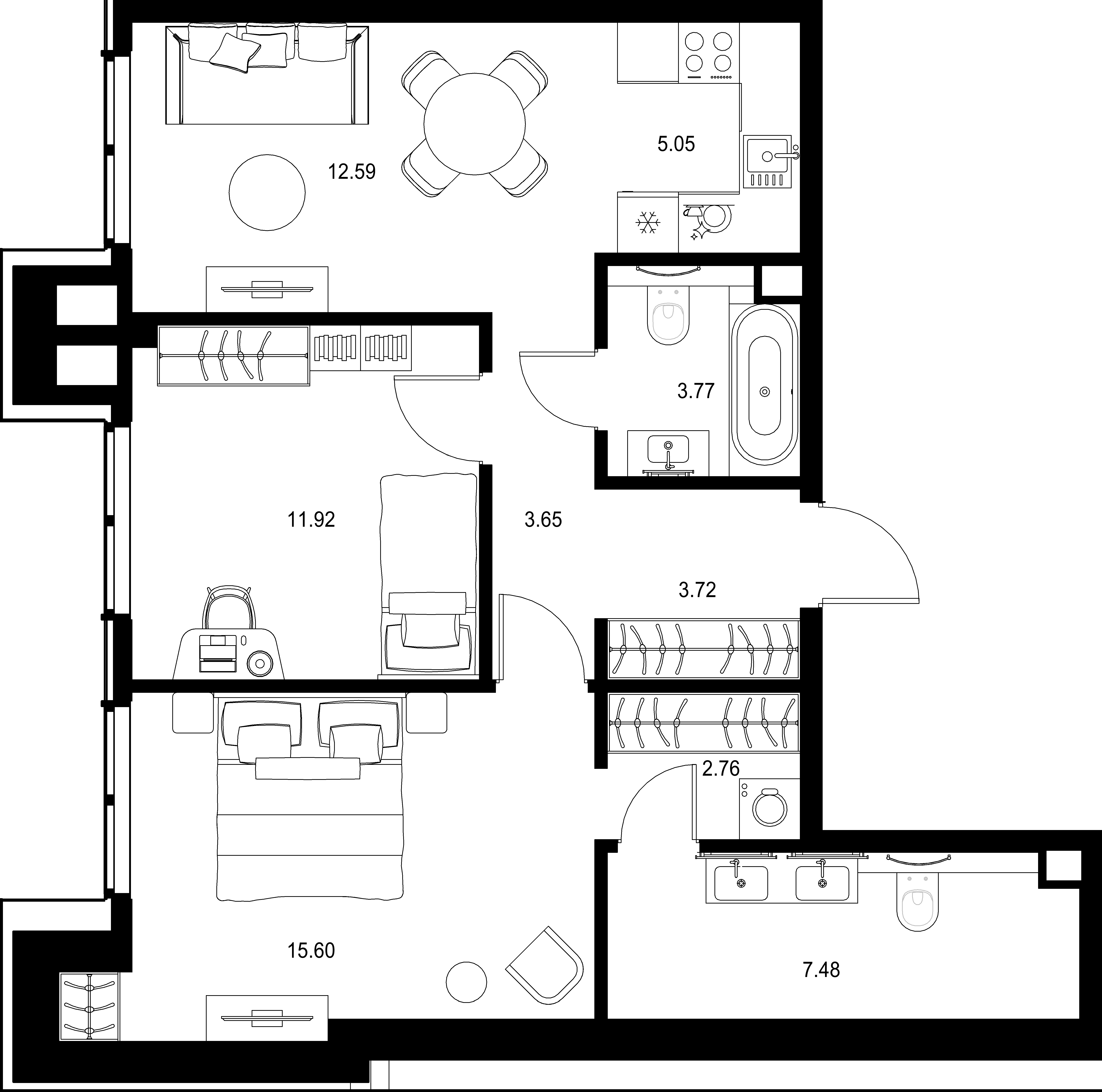 2-комнатная, 66,54 м² — 61 259 851 ₽