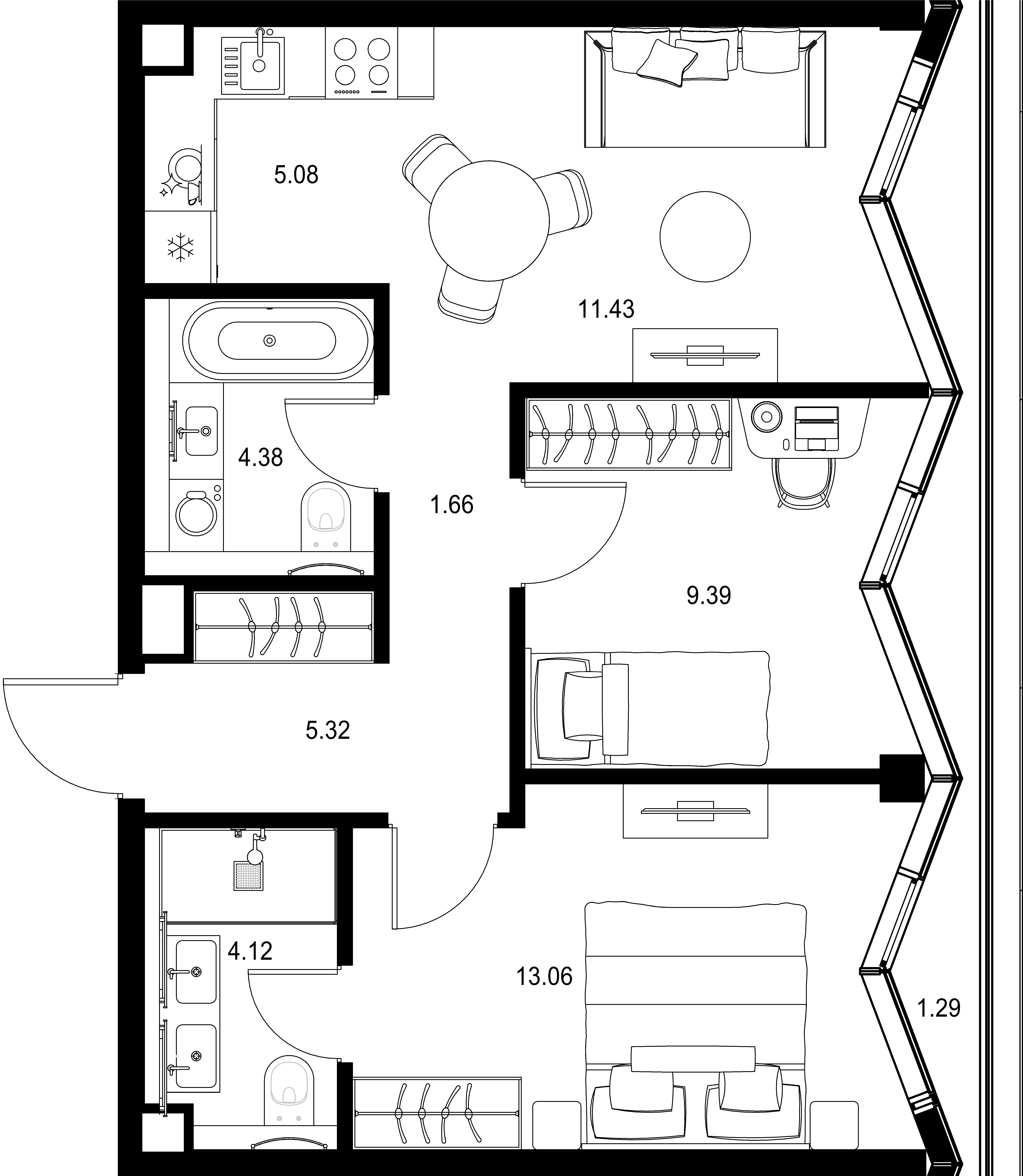 2-комнатная, 55,73 м² — 50 516 514 ₽