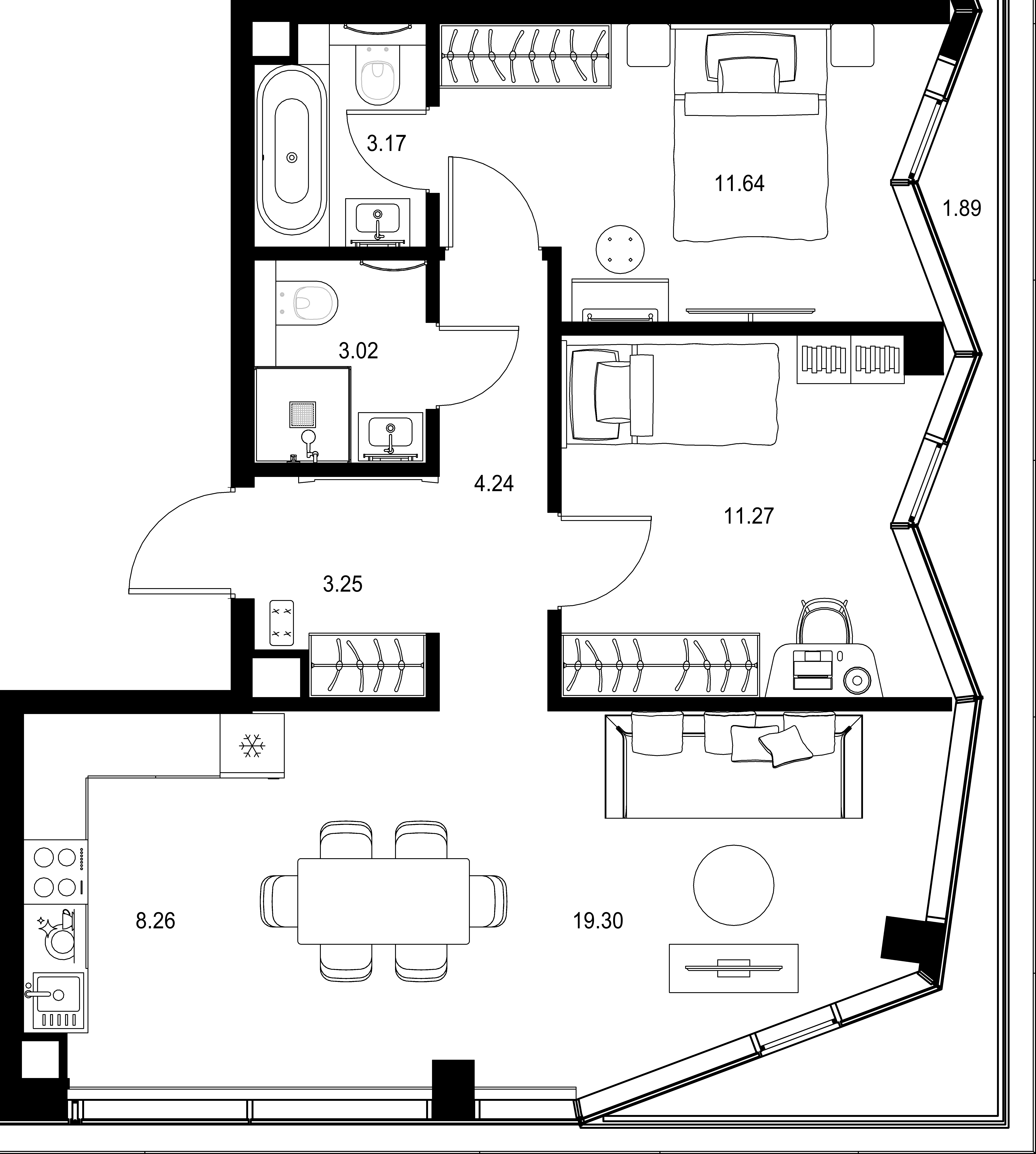 2-комнатная, 66,04 м² — 62 458 188 ₽