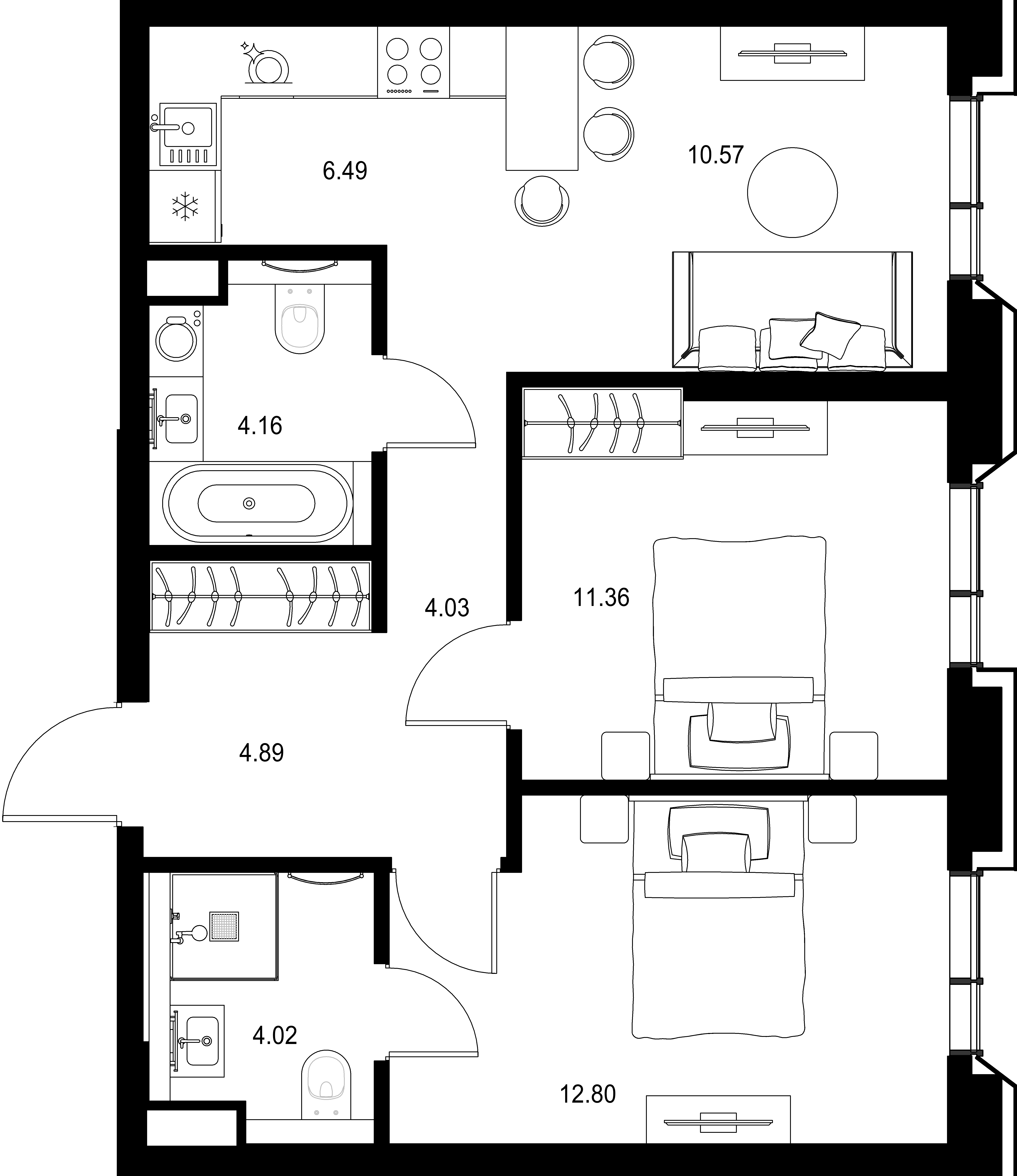 2-комнатная, 58,32 м² — 43 019 514 ₽