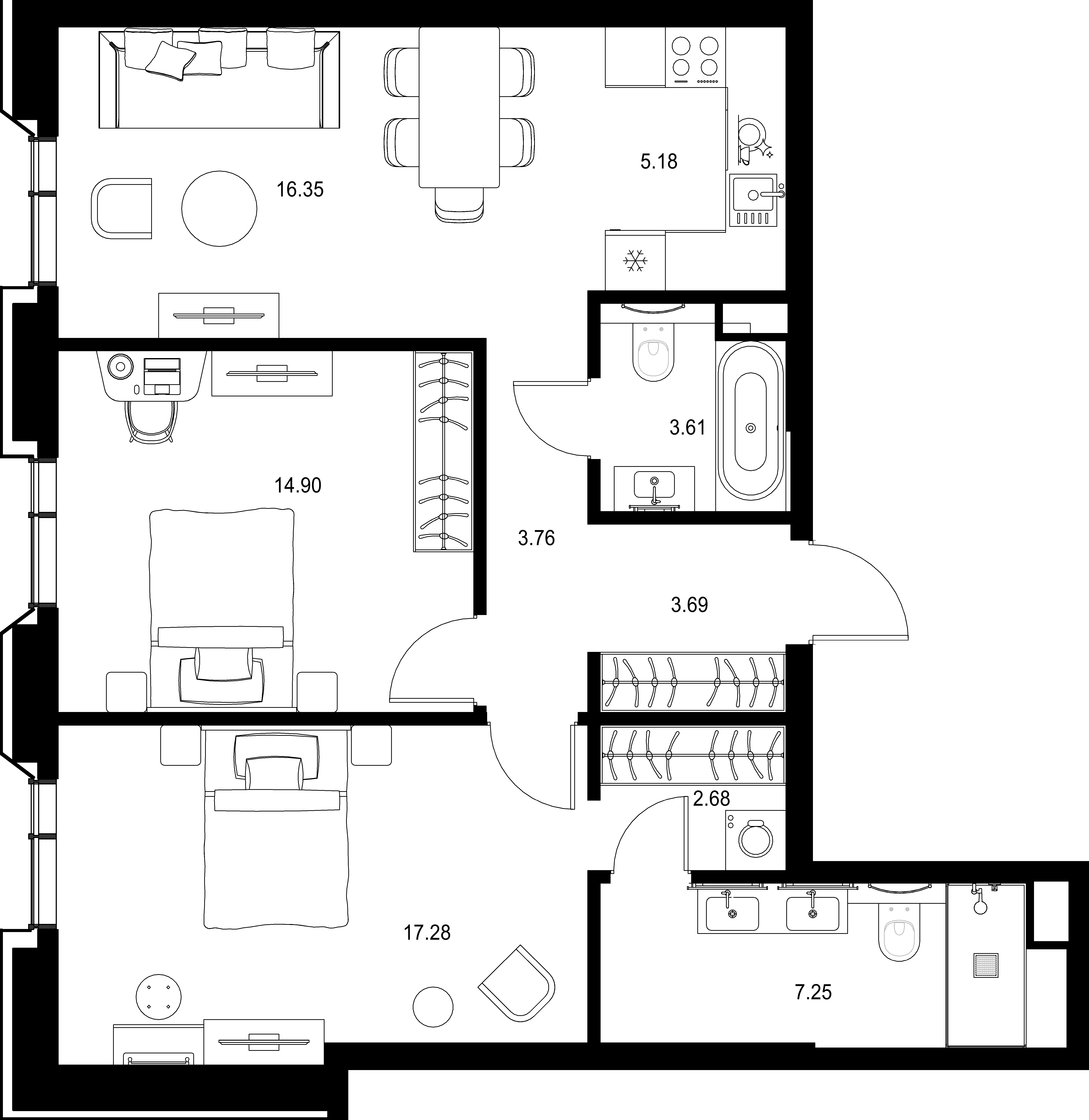 2-комнатная, 74,7 м² — 50 017 476 ₽