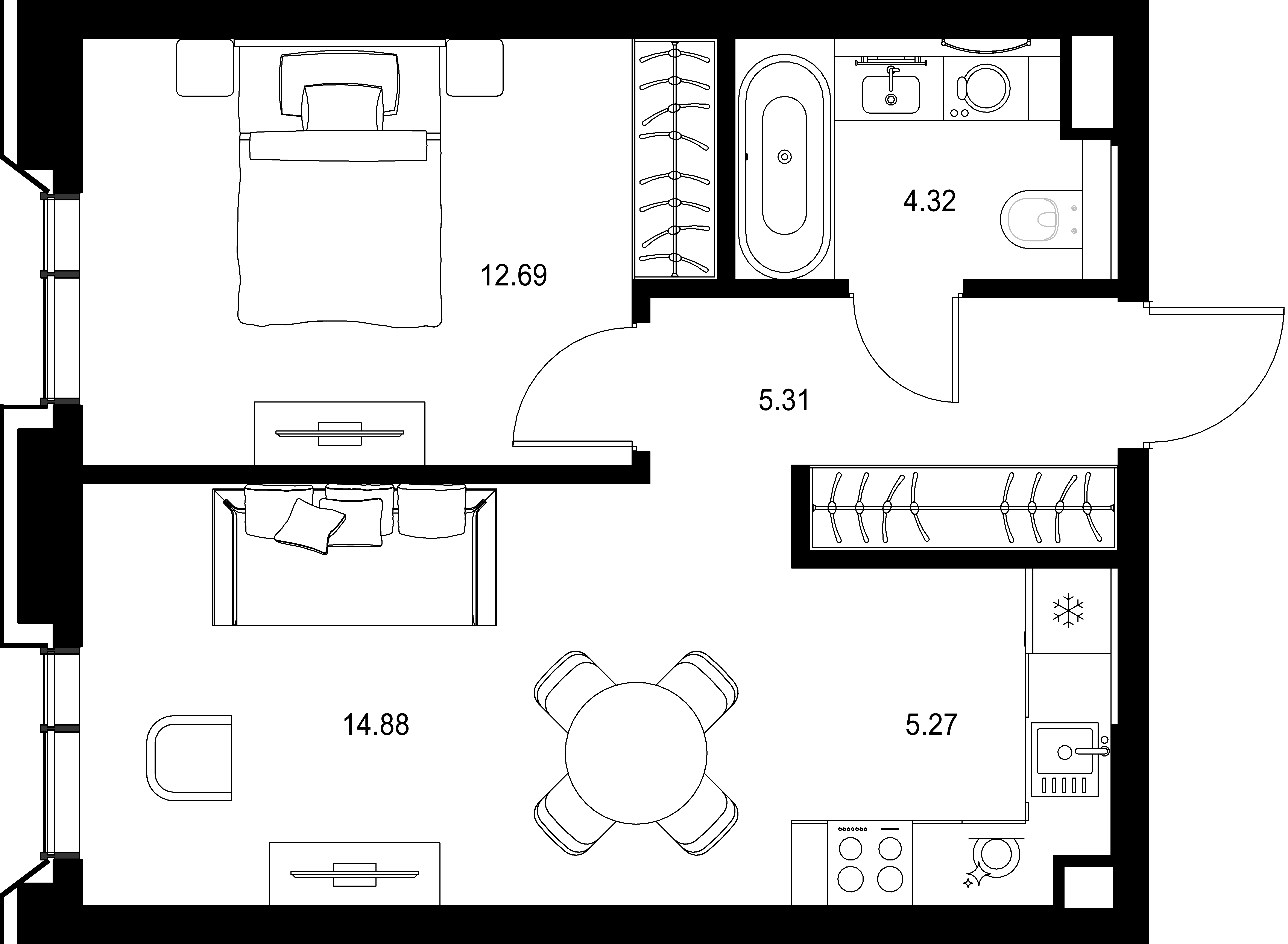 1-комнатная, 42,47 м² — 29 800 137 ₽