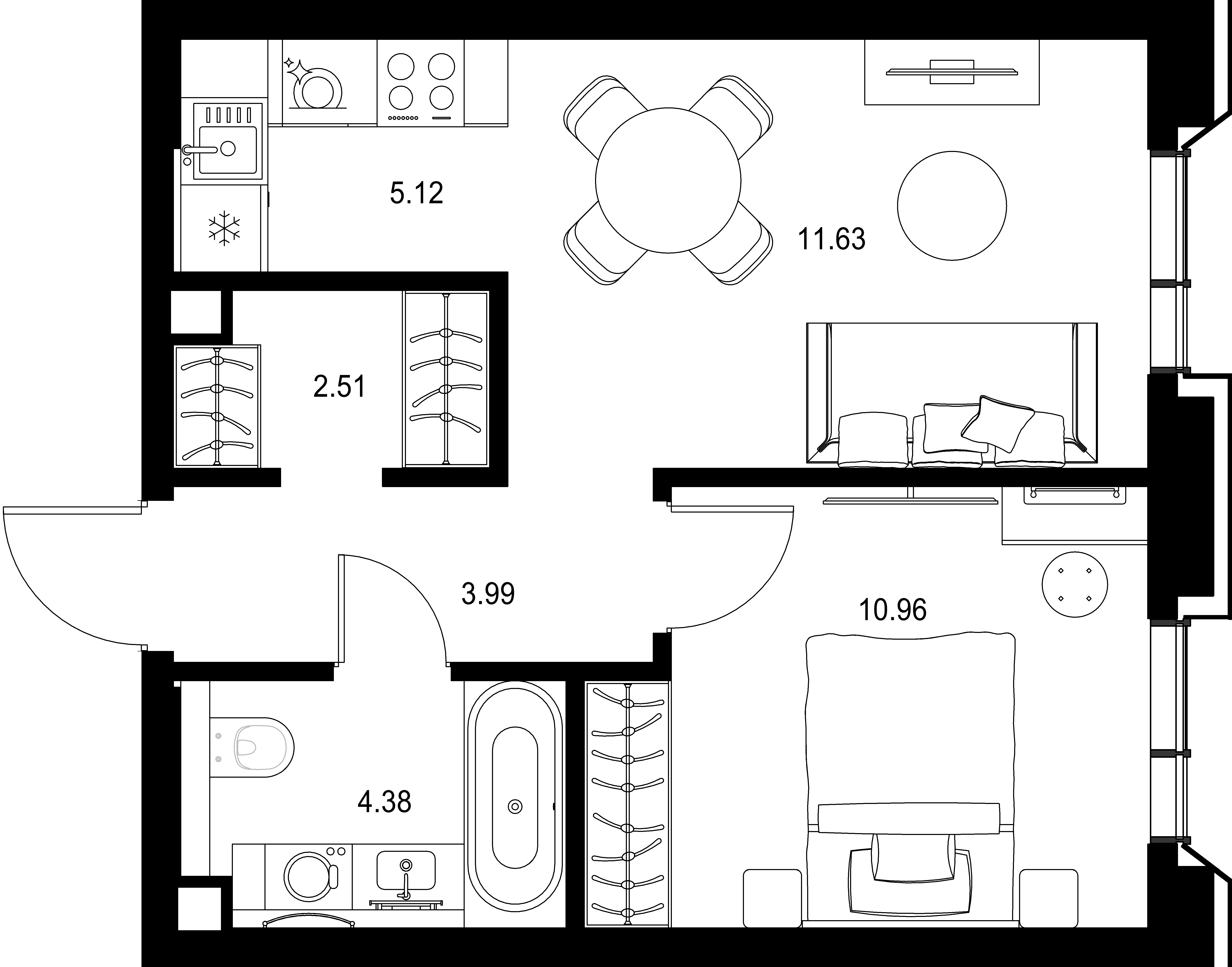 1-комнатная, 38,59 м² — 28 111 078 ₽