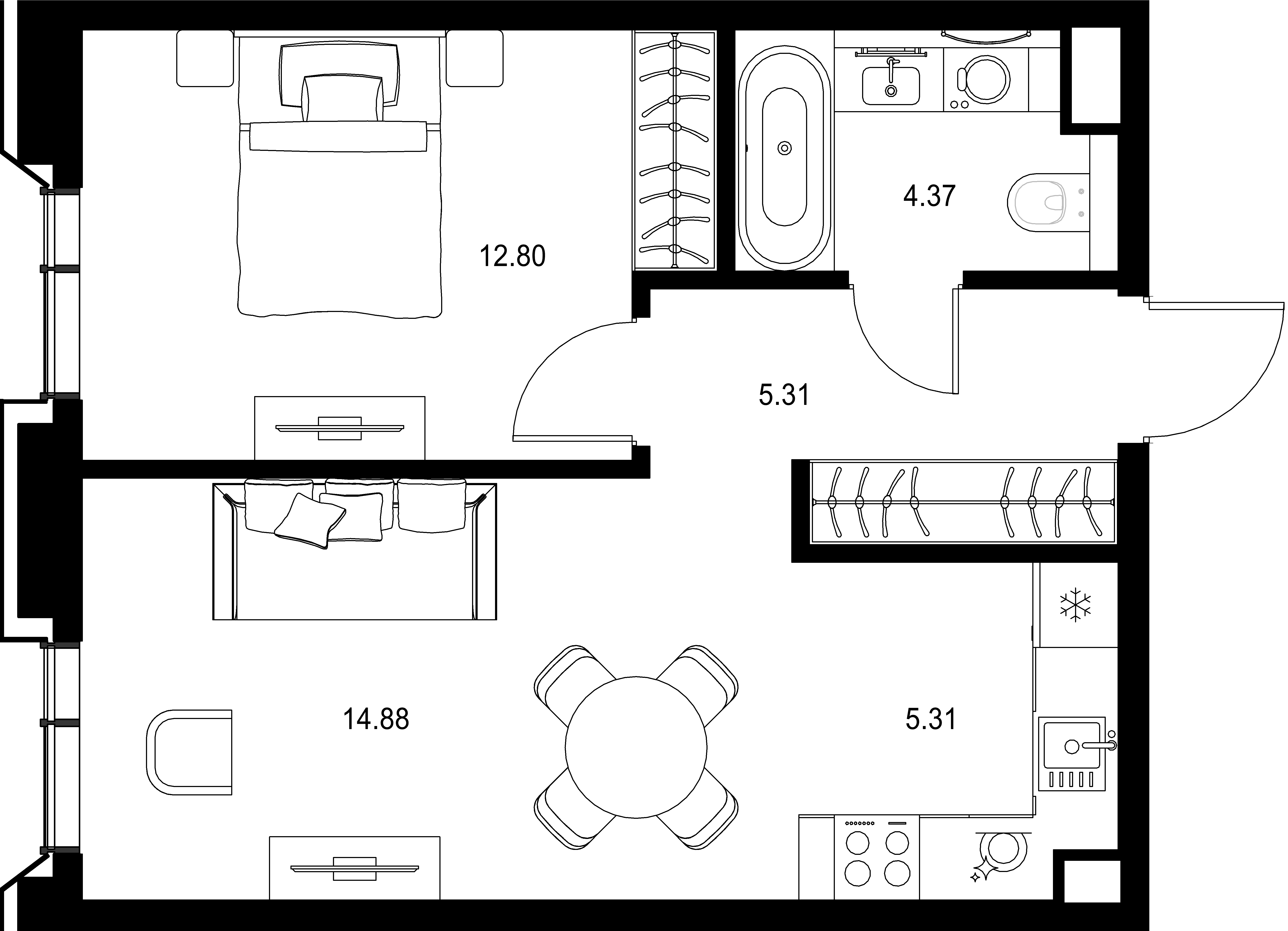1-комнатная, 42,67 м² — 30 067 415 ₽