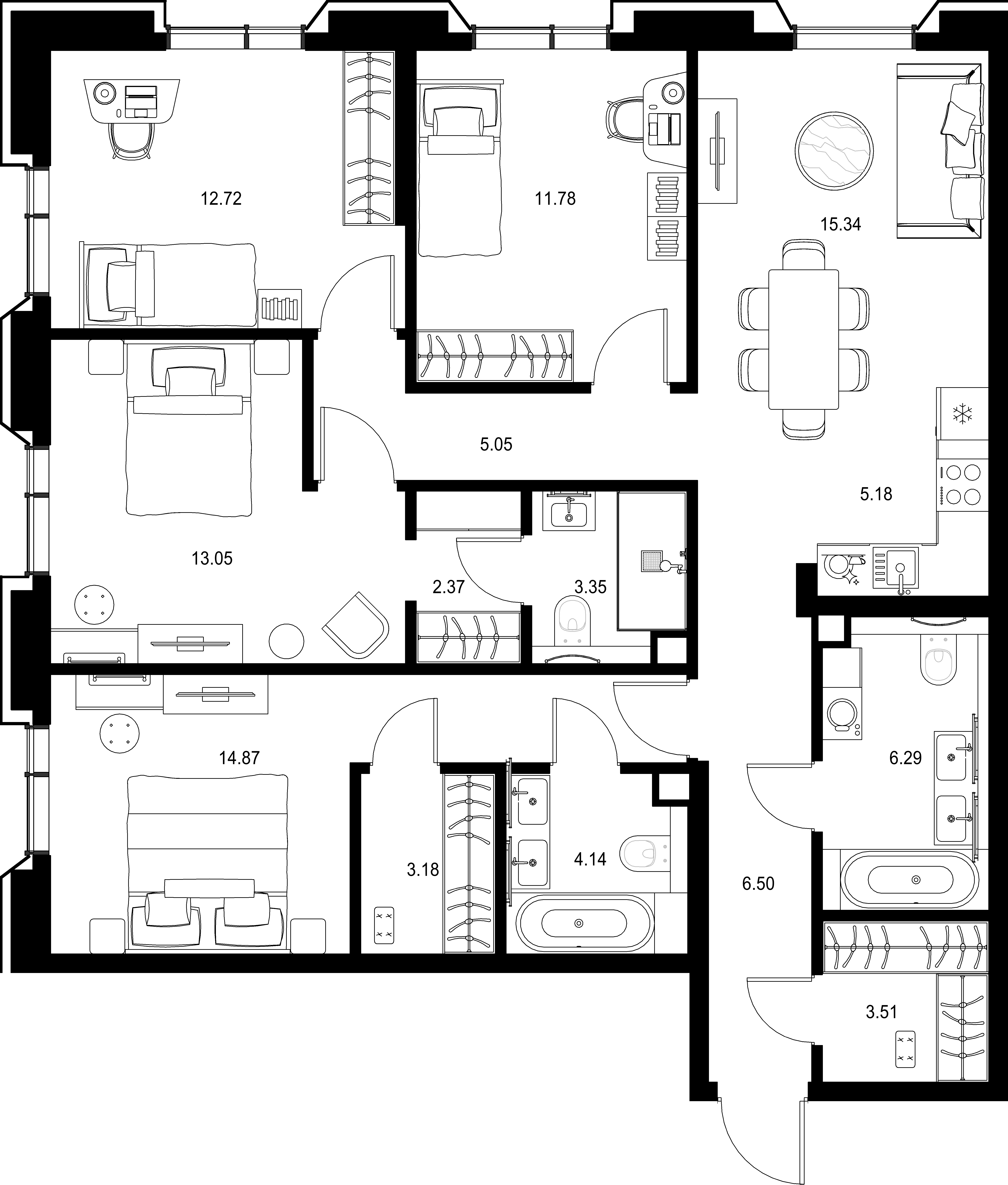4-комнатная, 107,33 м² — 72 100 215 ₽