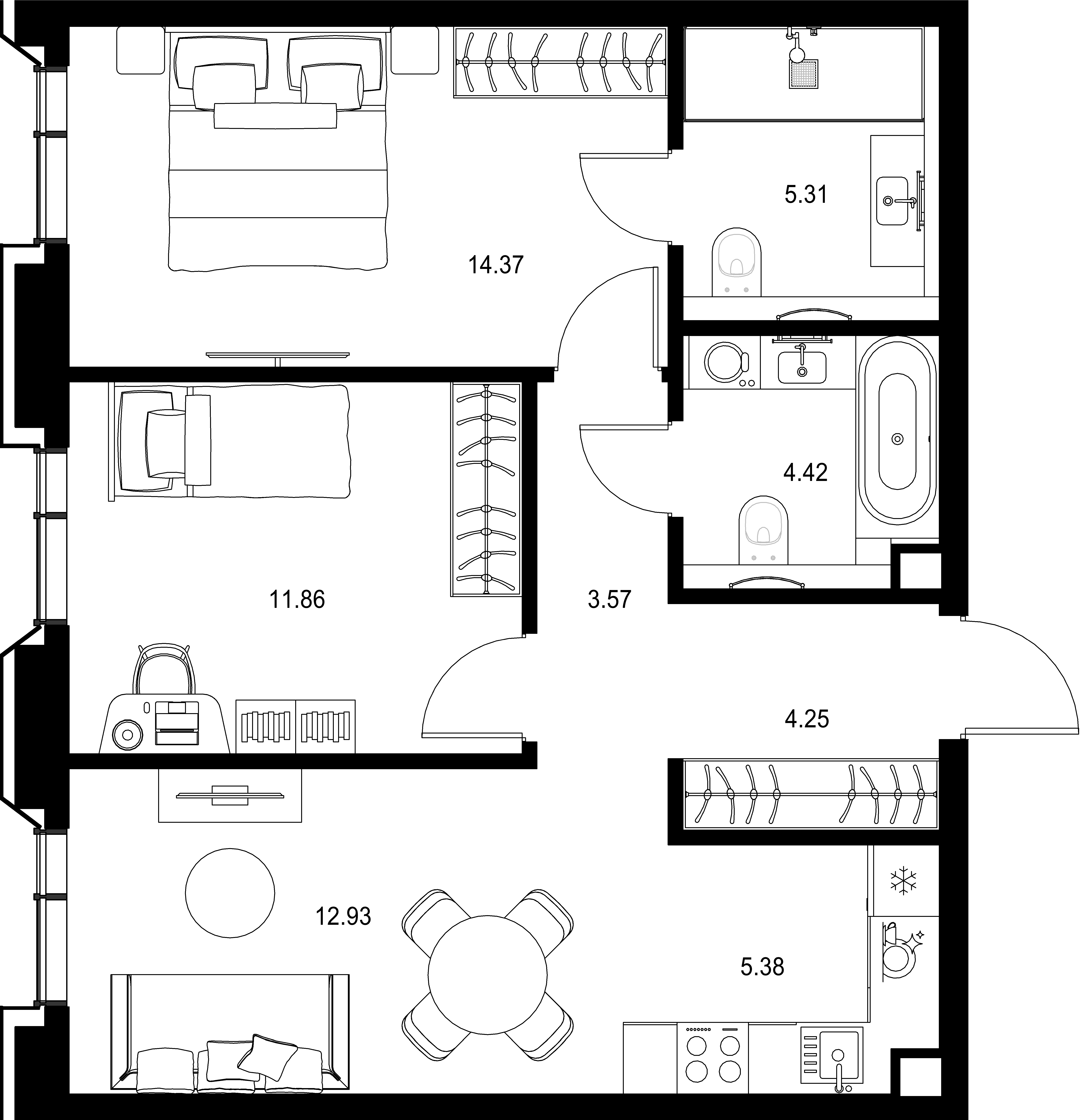 2-комнатная, 62,09 м² — 43 907 626 ₽