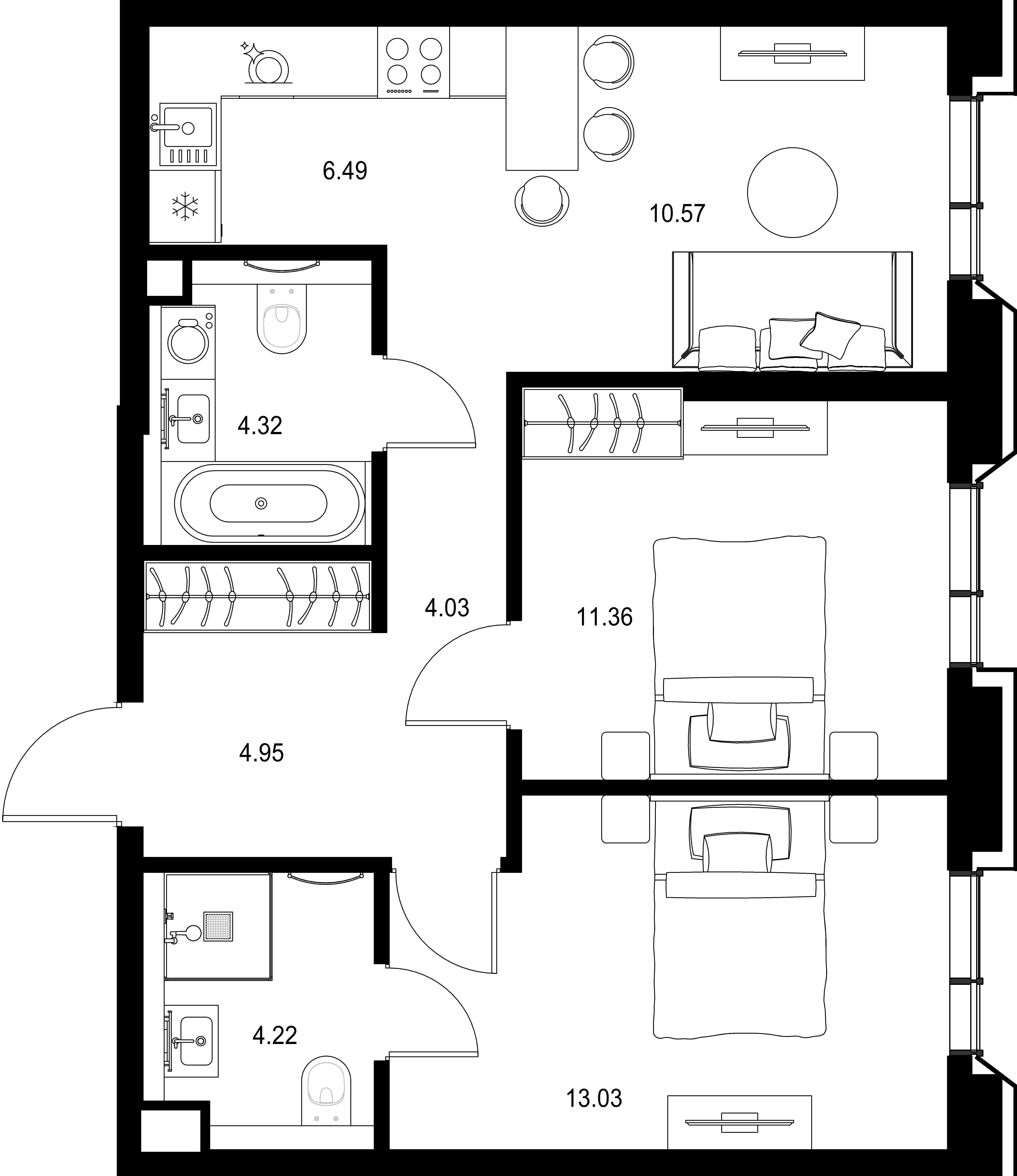 2-комнатная, 58,97 м² — 47 759 803 ₽