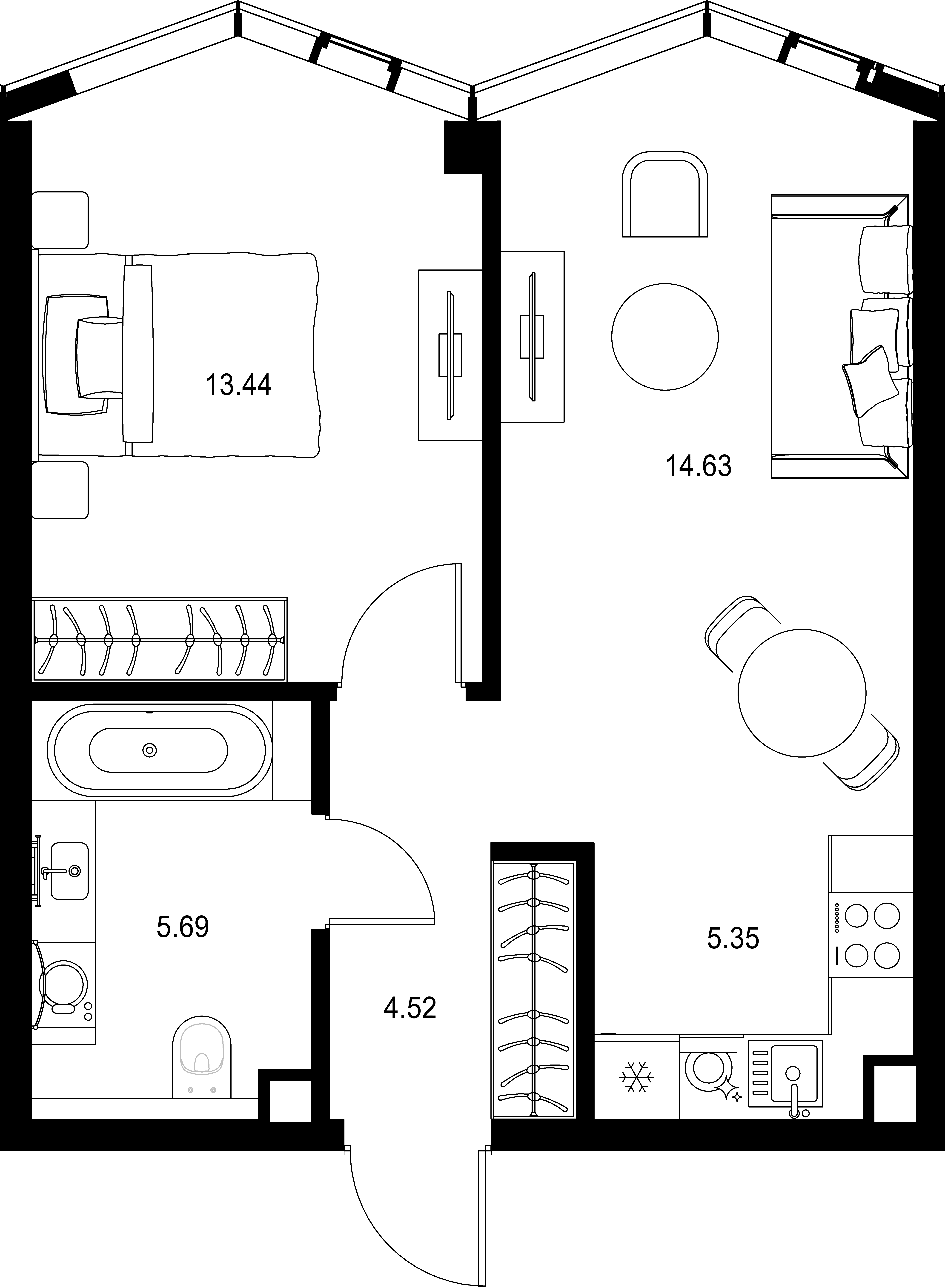 1-комнатная, 43,63 м² — 30 154 656 ₽