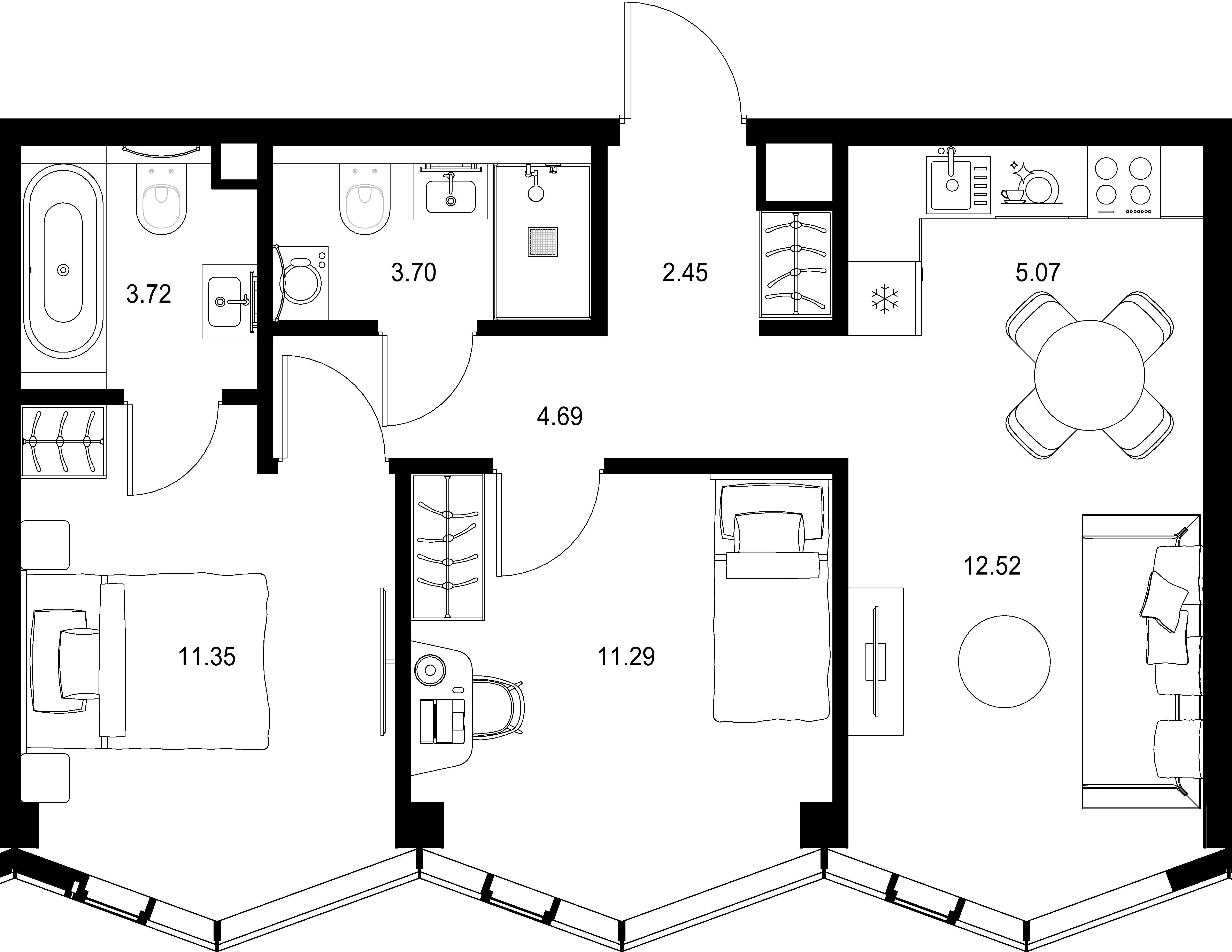 2-комнатная, 54,79 м² — 36 461 813 ₽
