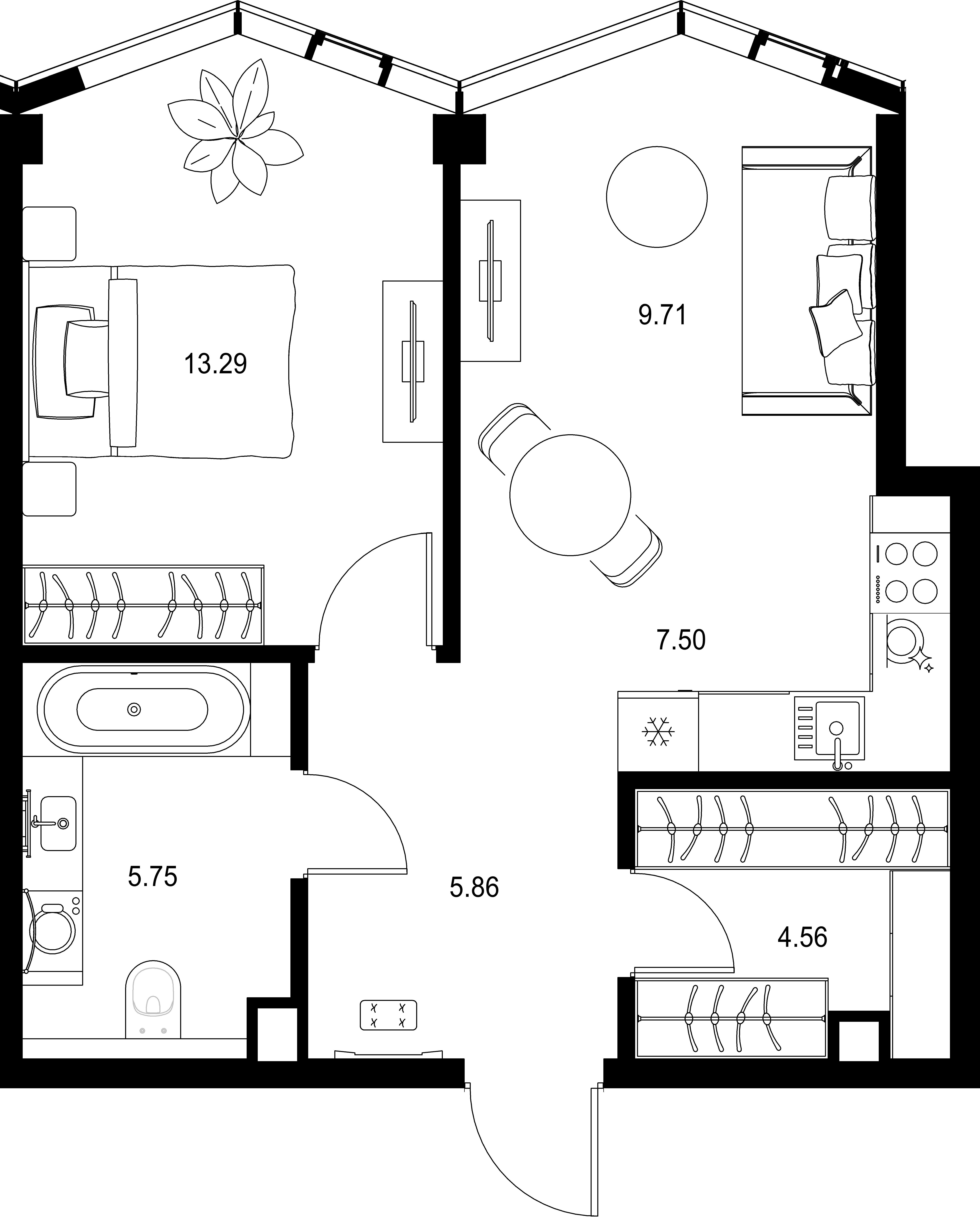 1-комнатная, 46,67 м² — 32 625 223 ₽