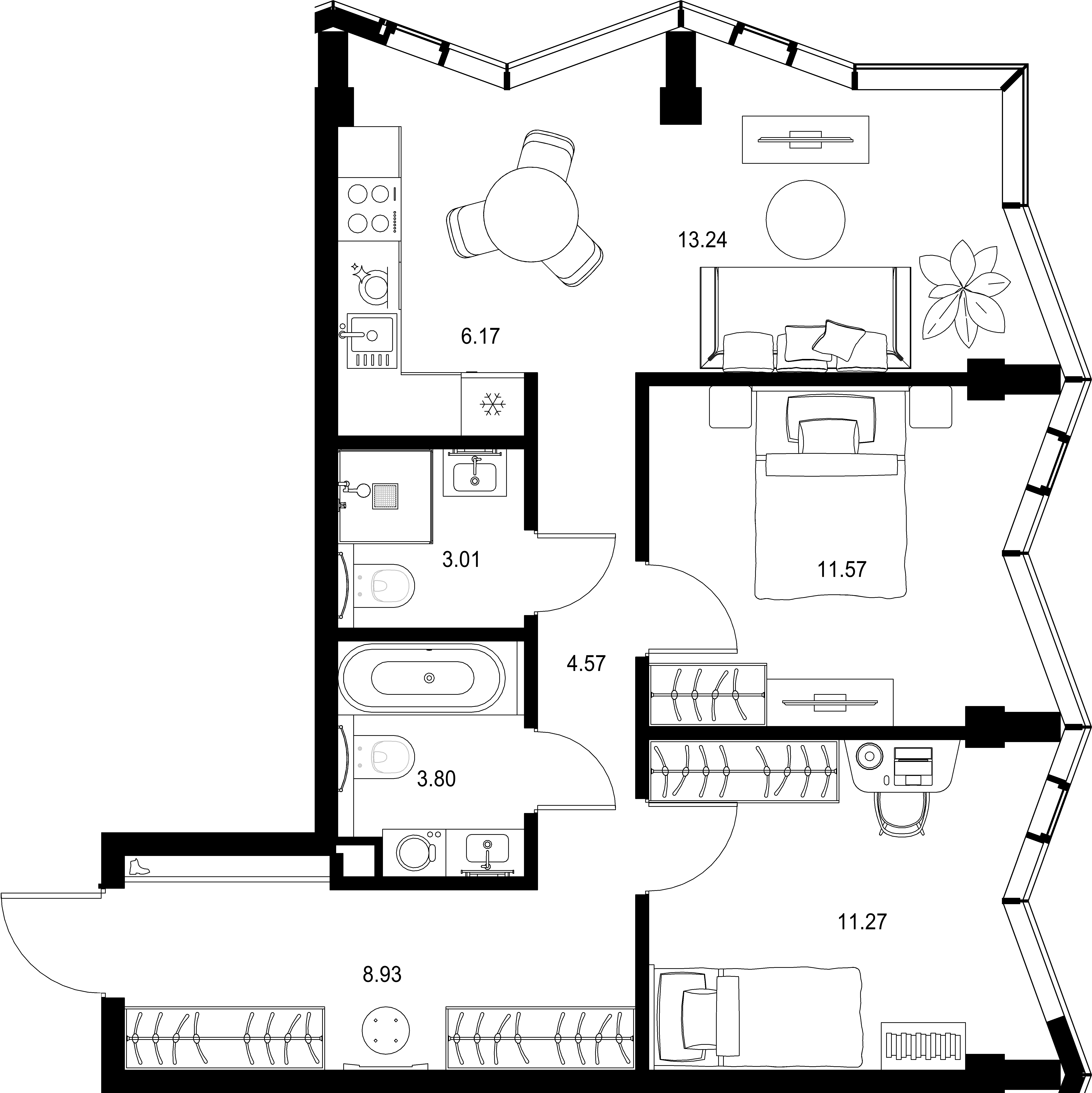 2-комнатная, 62,56 м² — 42 543 490 ₽