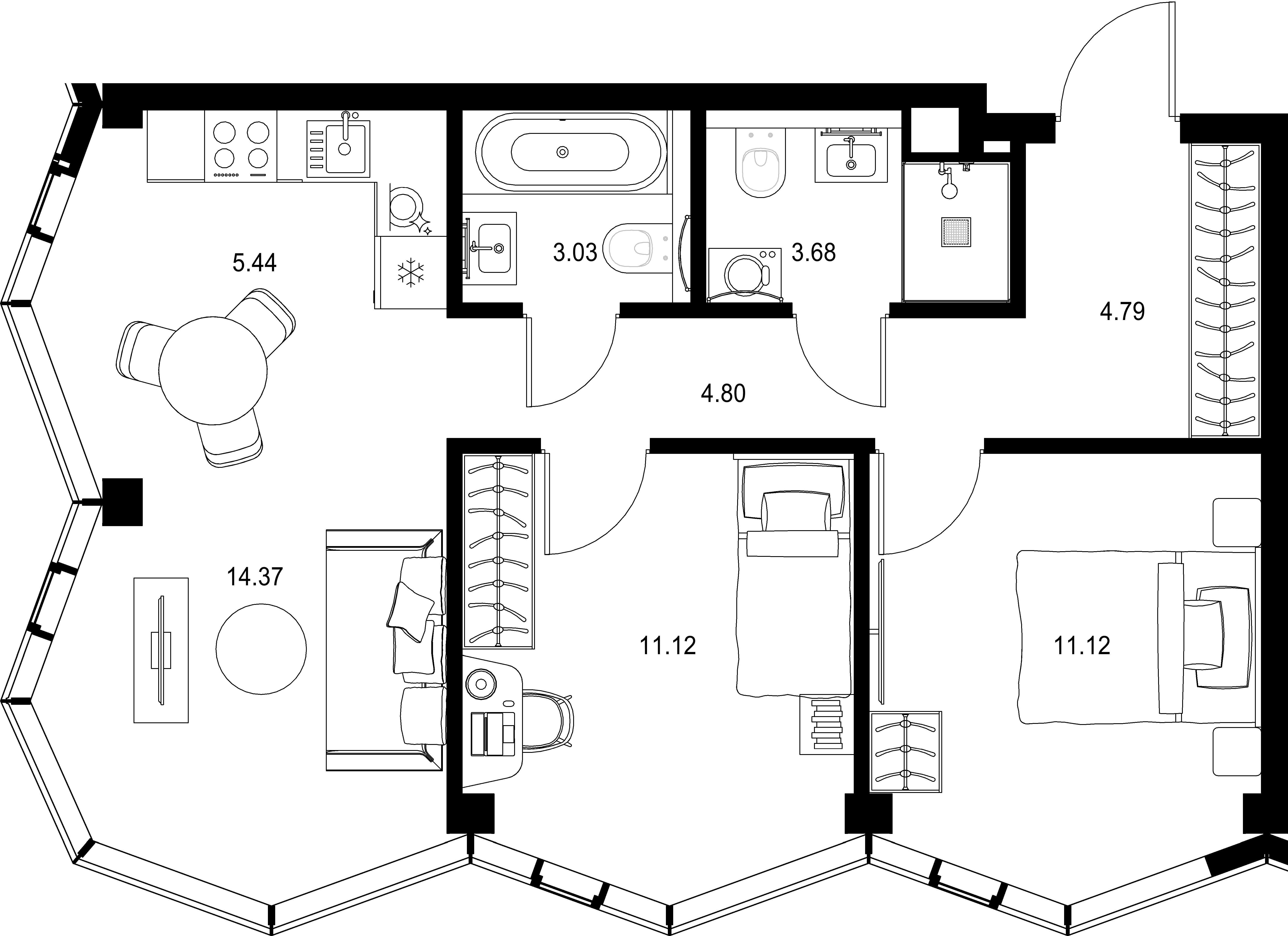 2-комнатная, 58,35 м² — 45 770 907 ₽