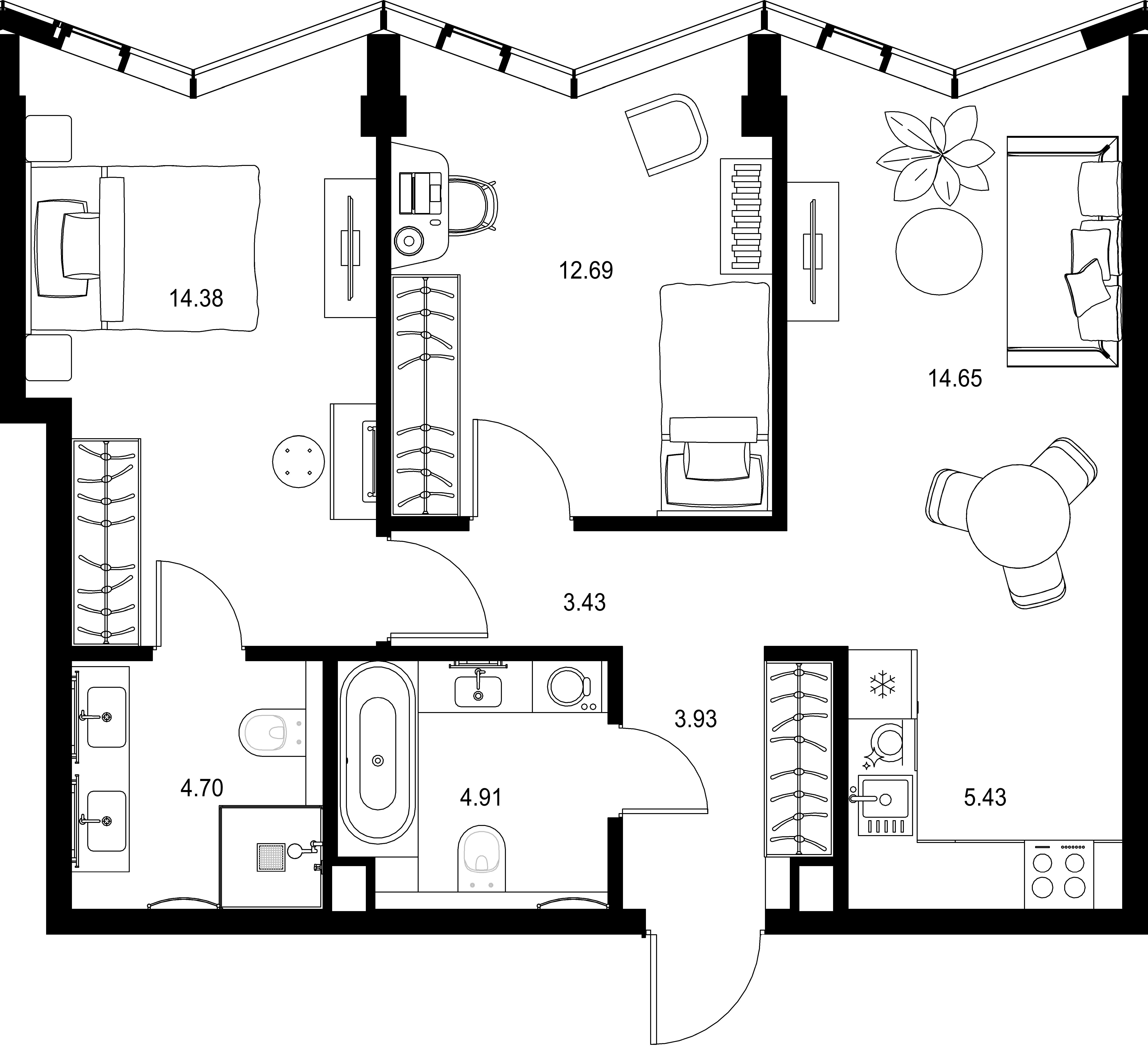 2-комнатная, 64,12 м² — 42 367 354 ₽