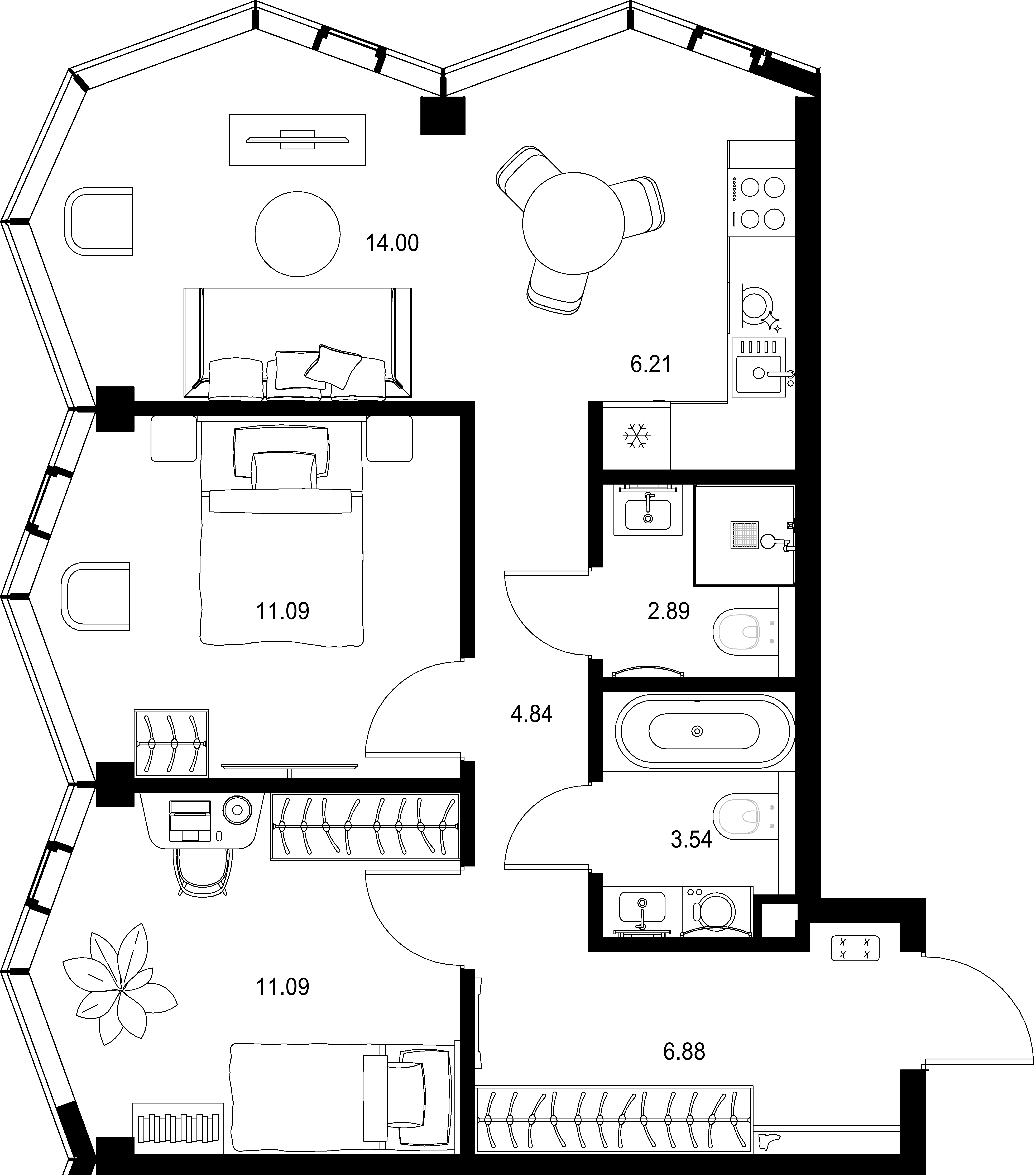2-комнатная, 60,54 м² — 44 012 519 ₽