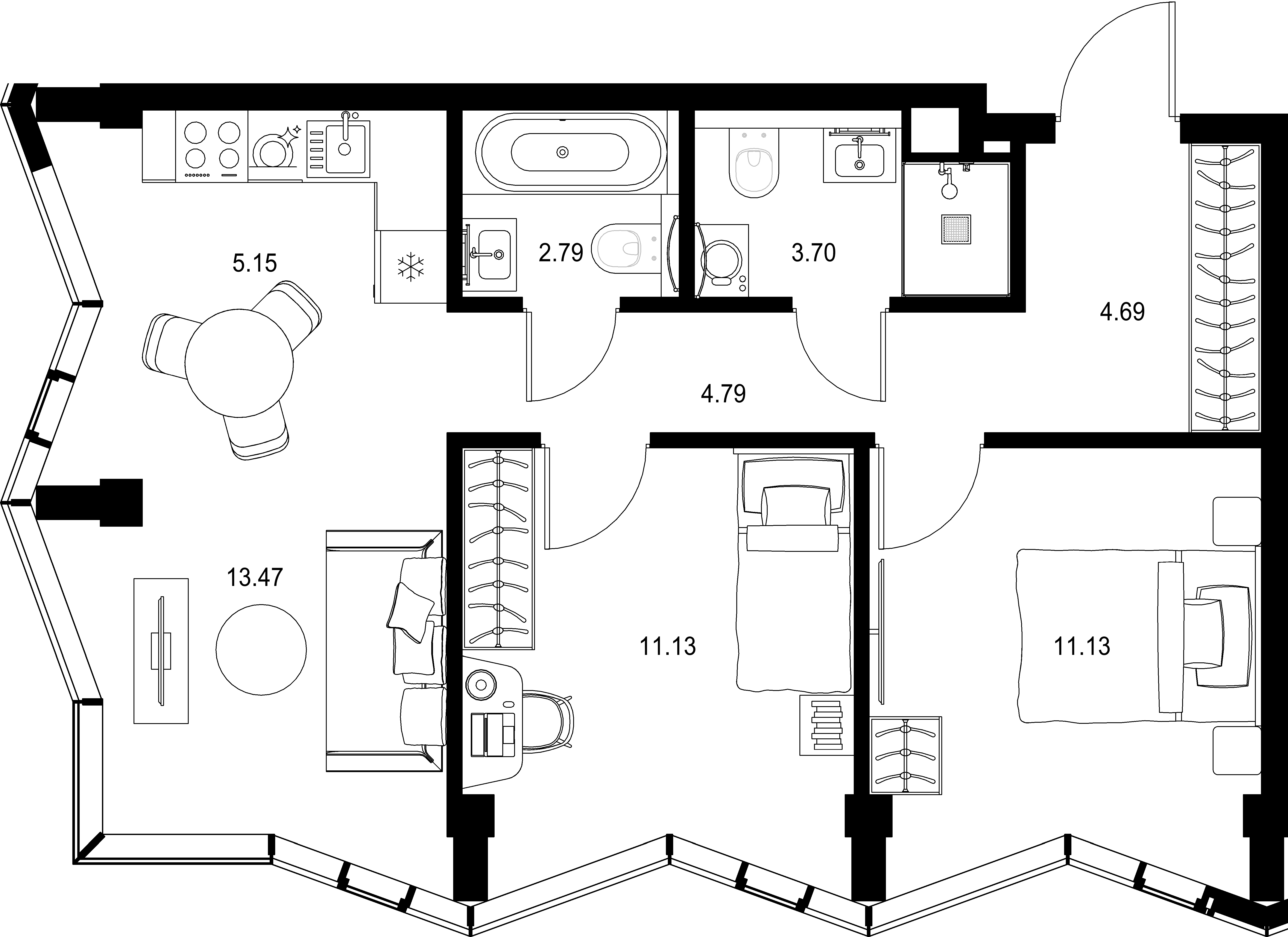 2-комнатная, 56,85 м² — 44 464 943 ₽