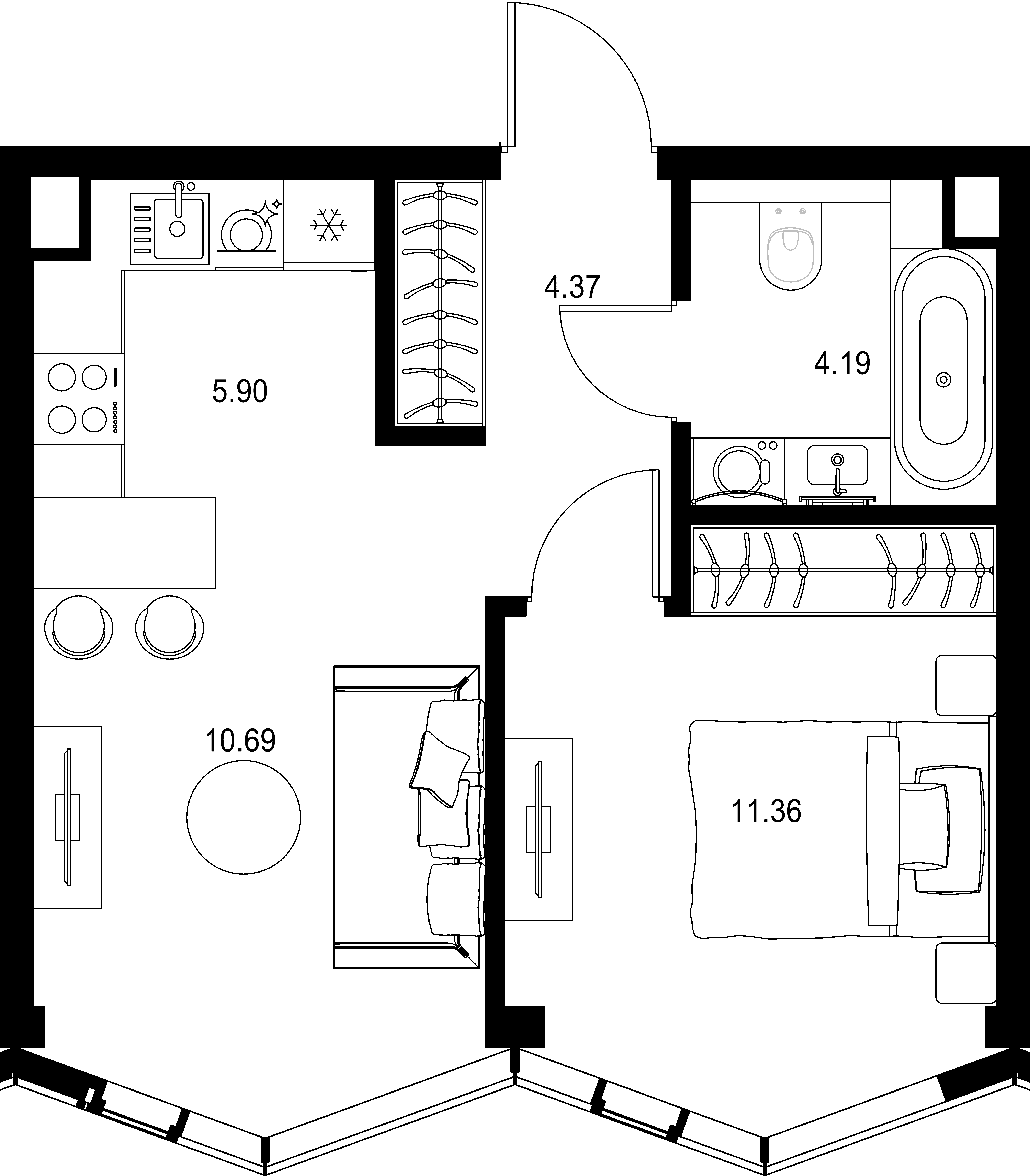 1-комнатная, 36,51 м² — 29 831 919 ₽