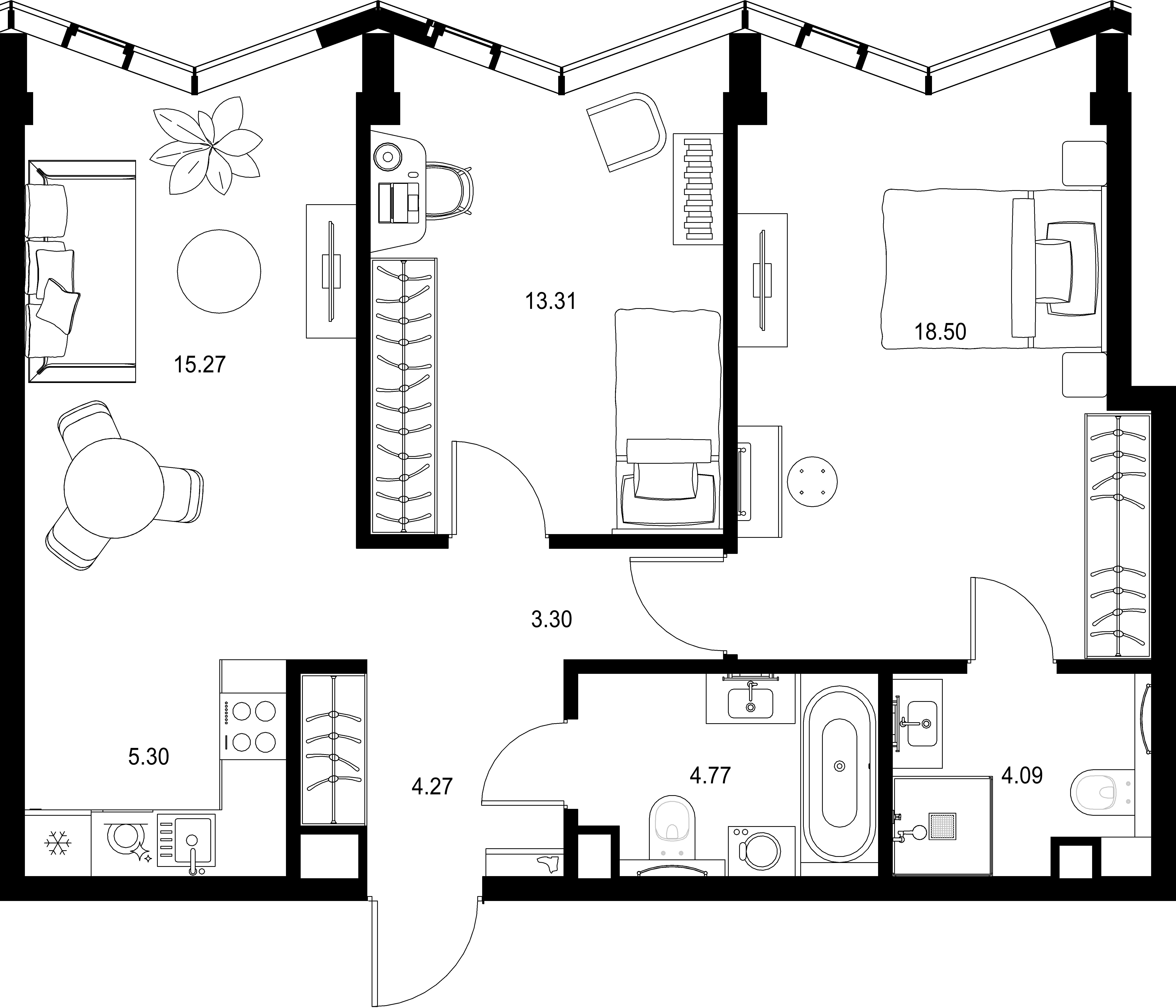 2-комнатная, 68,81 м² — 45 403 659 ₽
