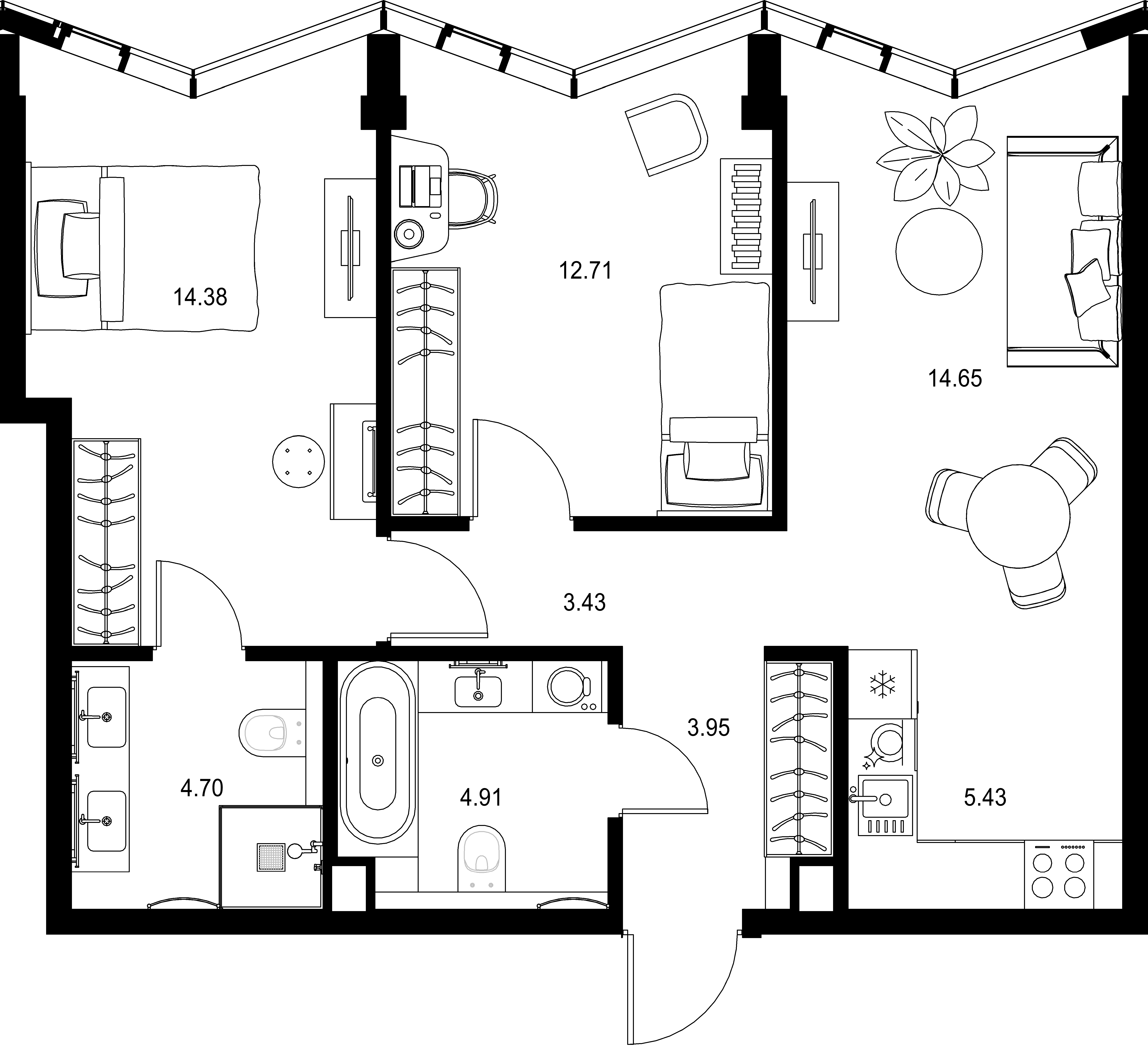 2-комнатная, 64,16 м² — 43 333 792 ₽