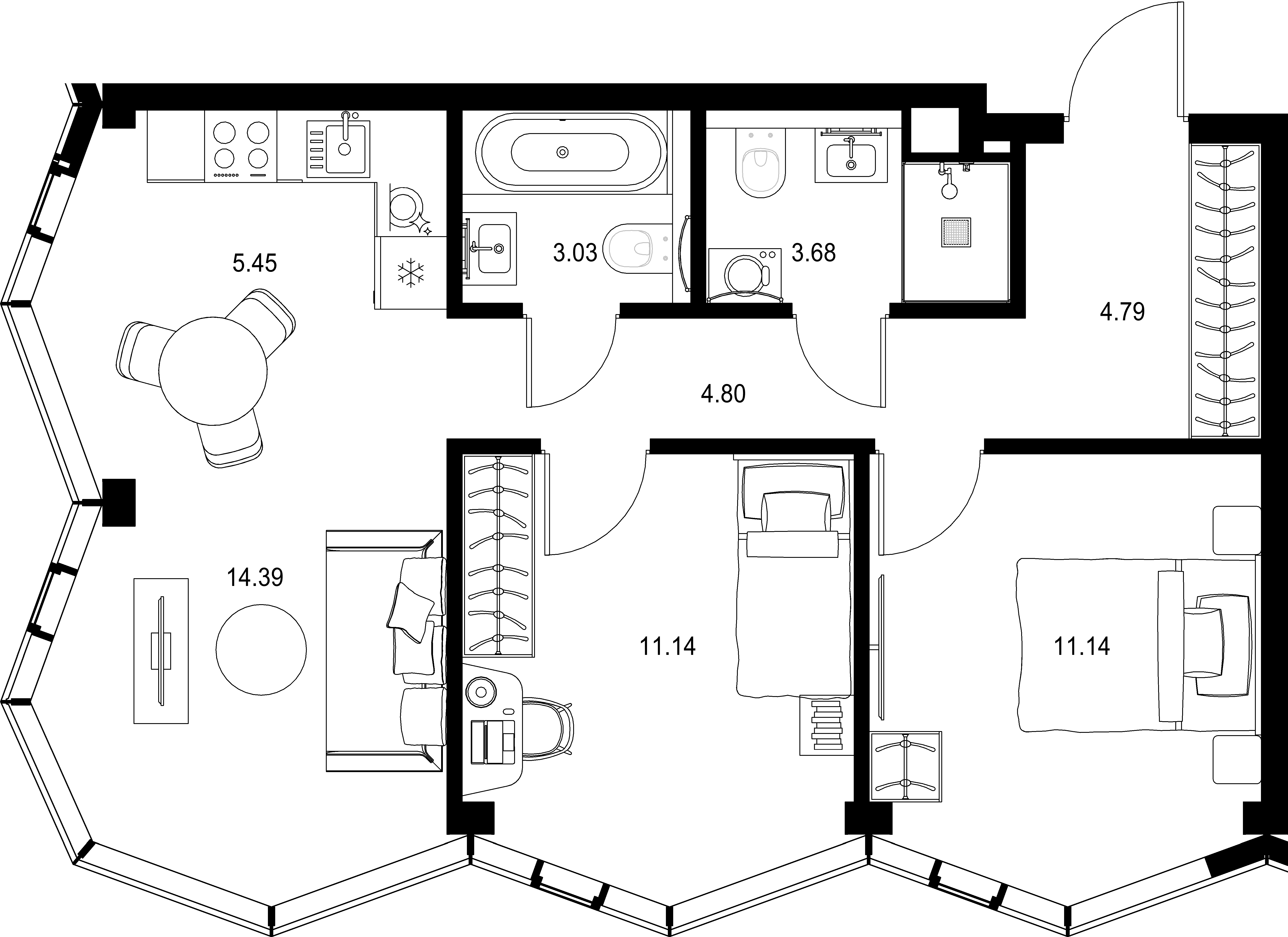 2-комнатная, 58,42 м² — 48 797 583 ₽