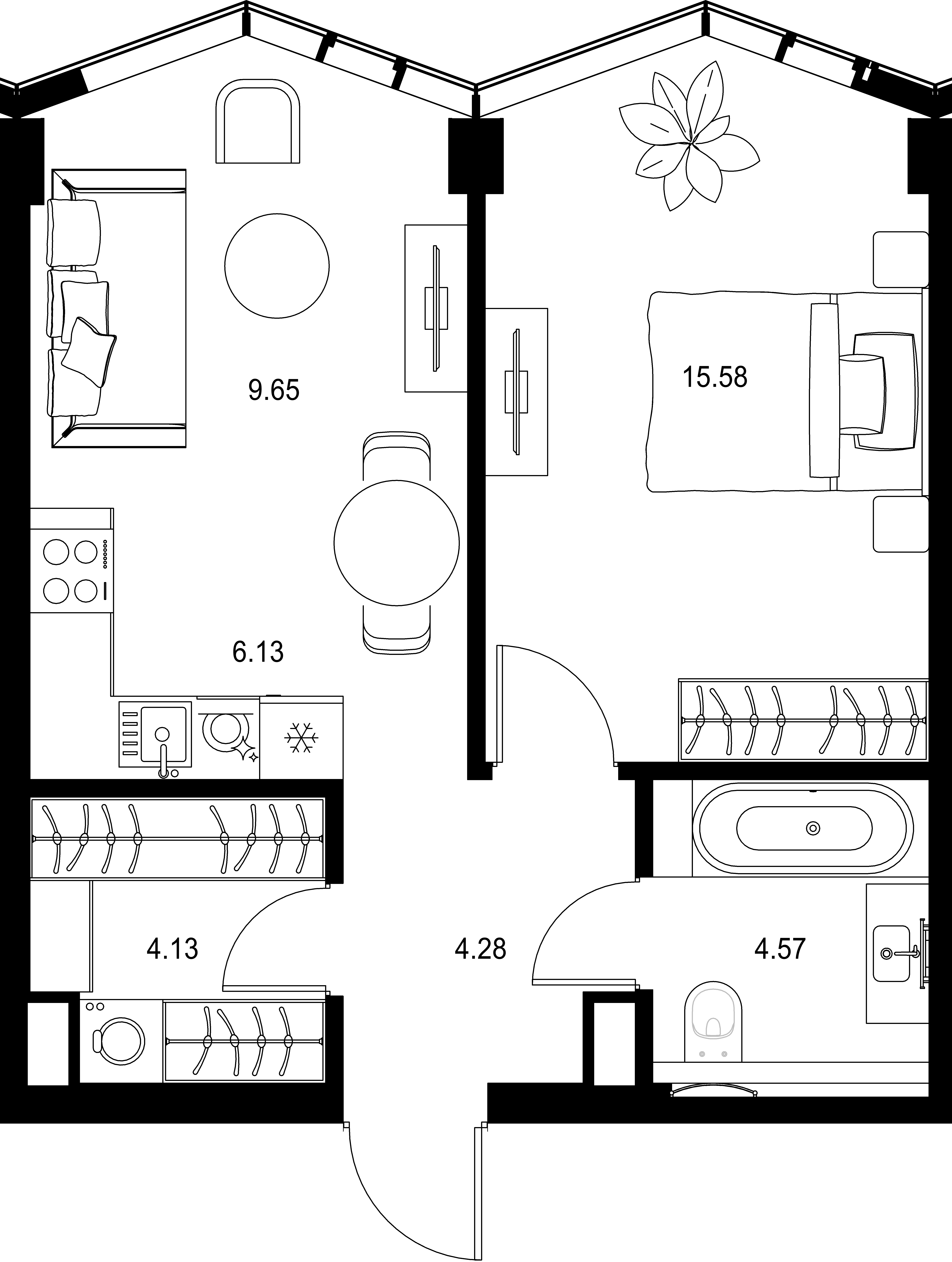 1-комнатная, 44,34 м² — 28 809 471 ₽