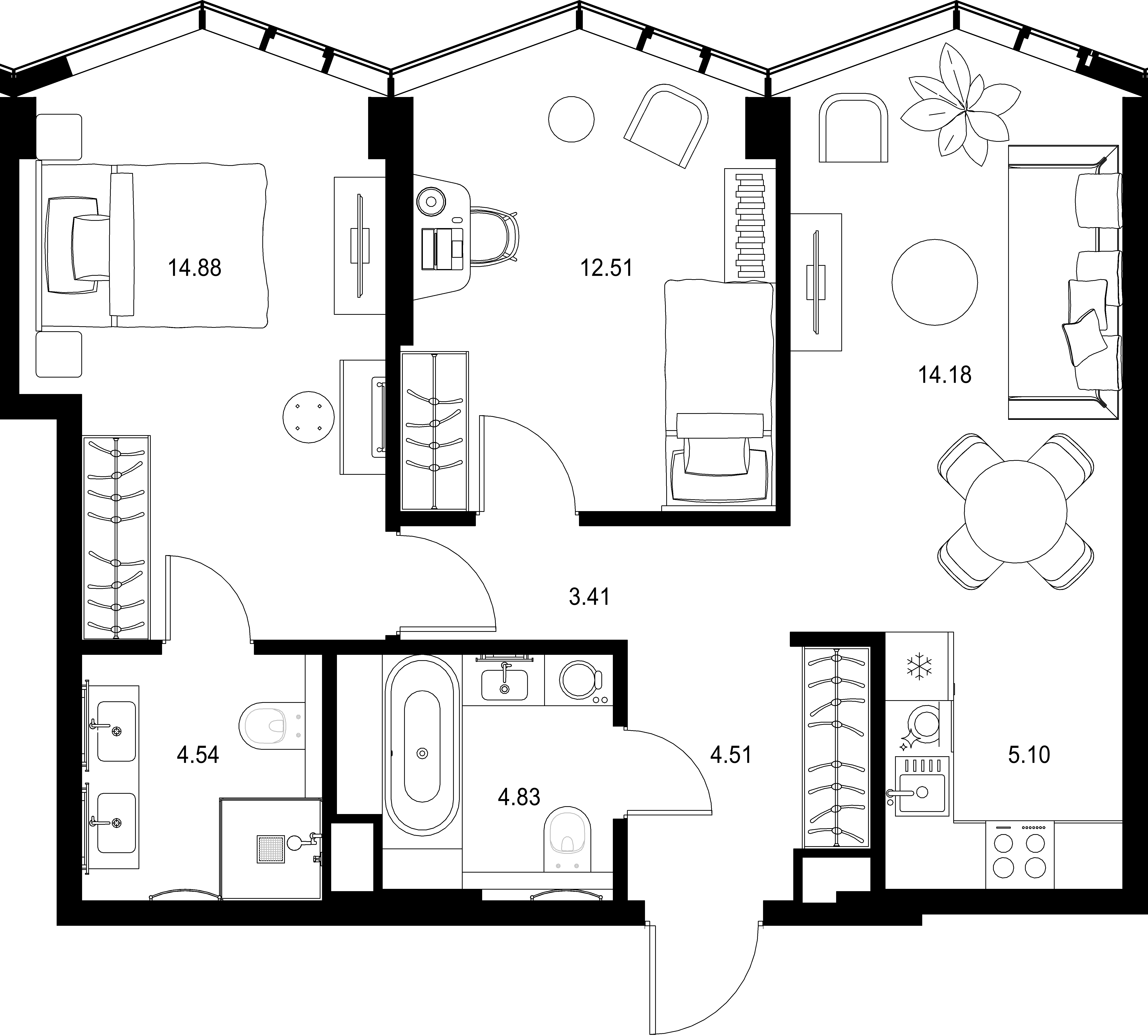 2-комнатная, 63,96 м² — 40 771 621 ₽