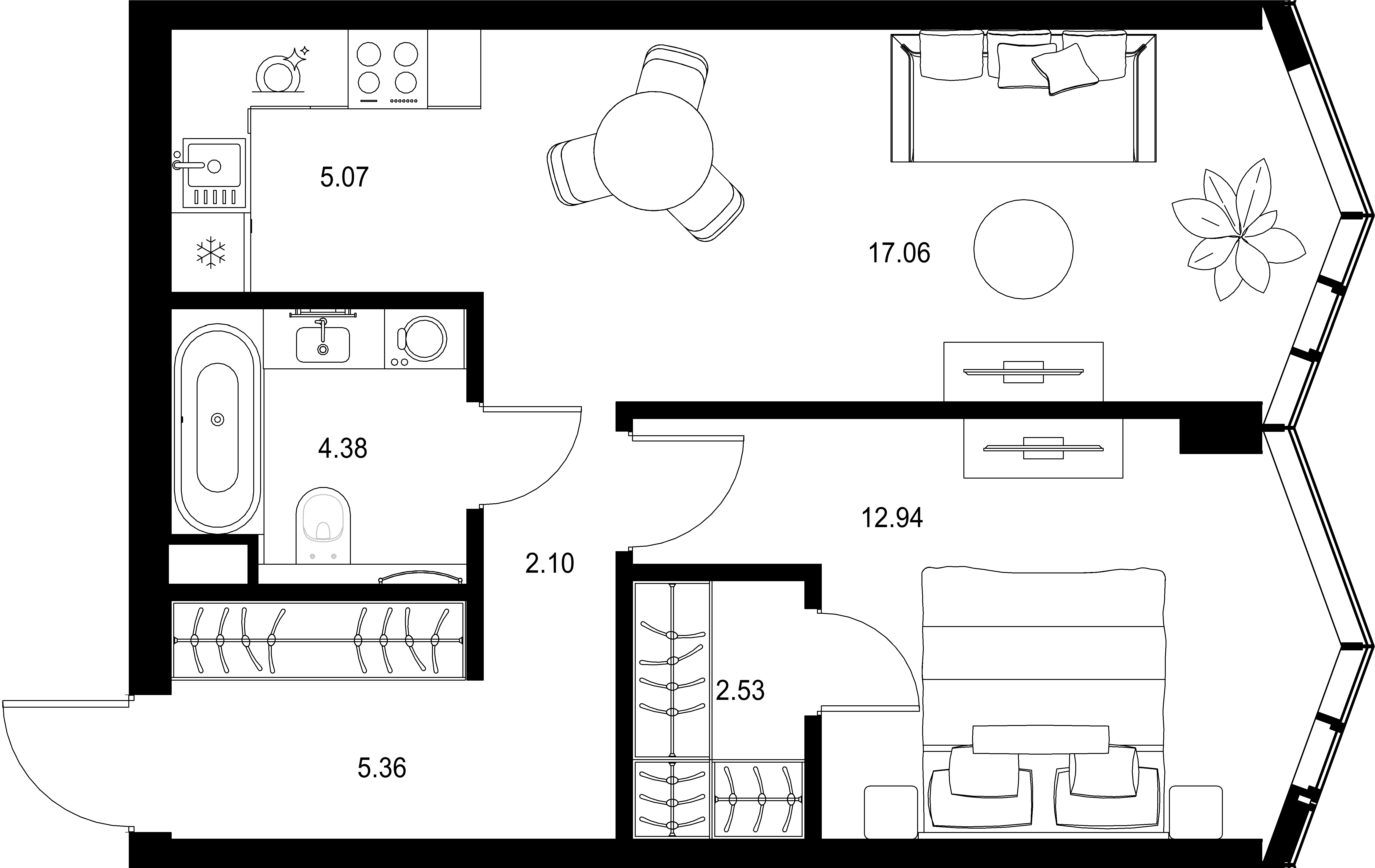 1-комнатная, 49,44 м² — 32 150 139 ₽