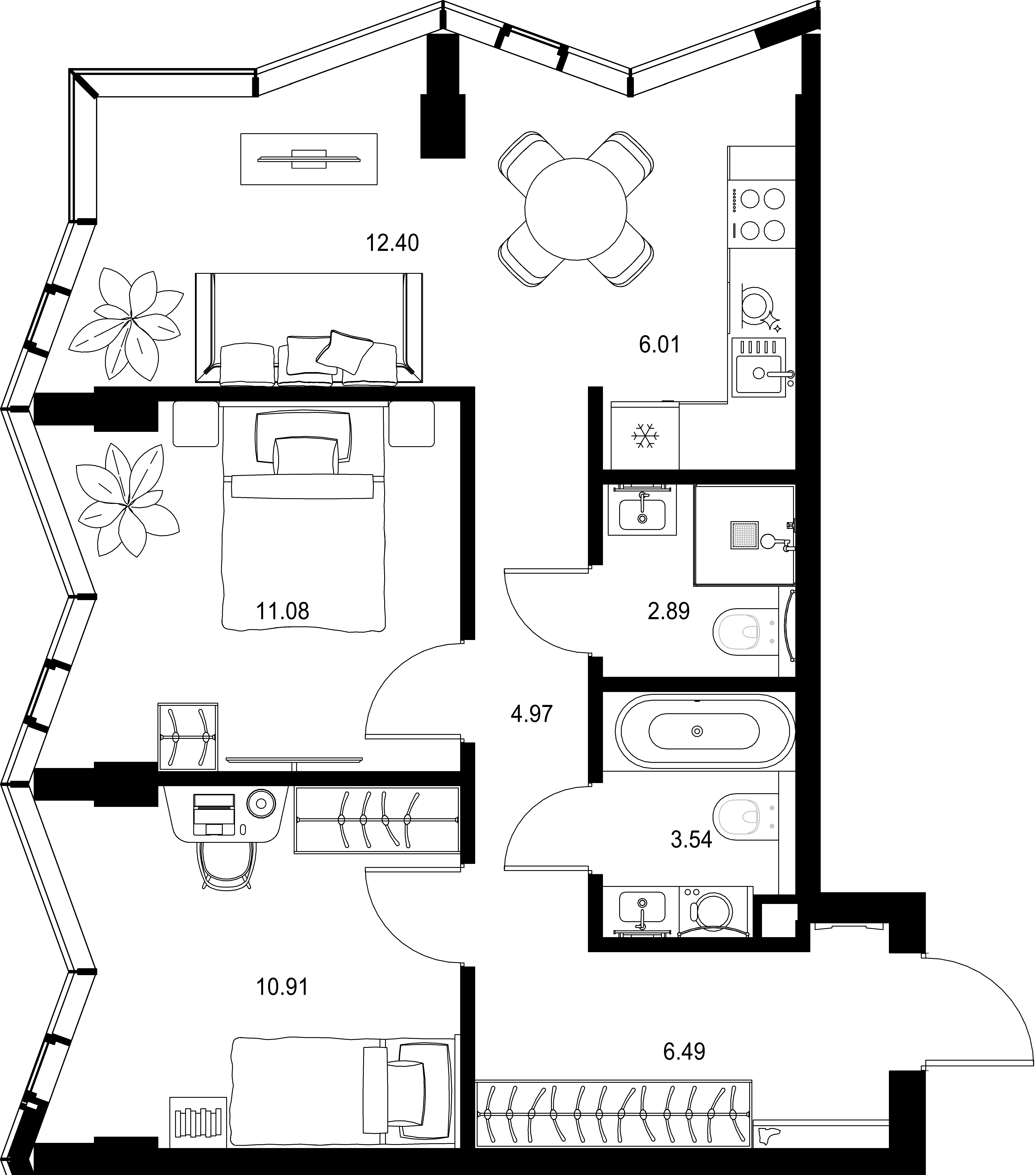 2-комнатная, 58,29 м² — 38 340 130 ₽