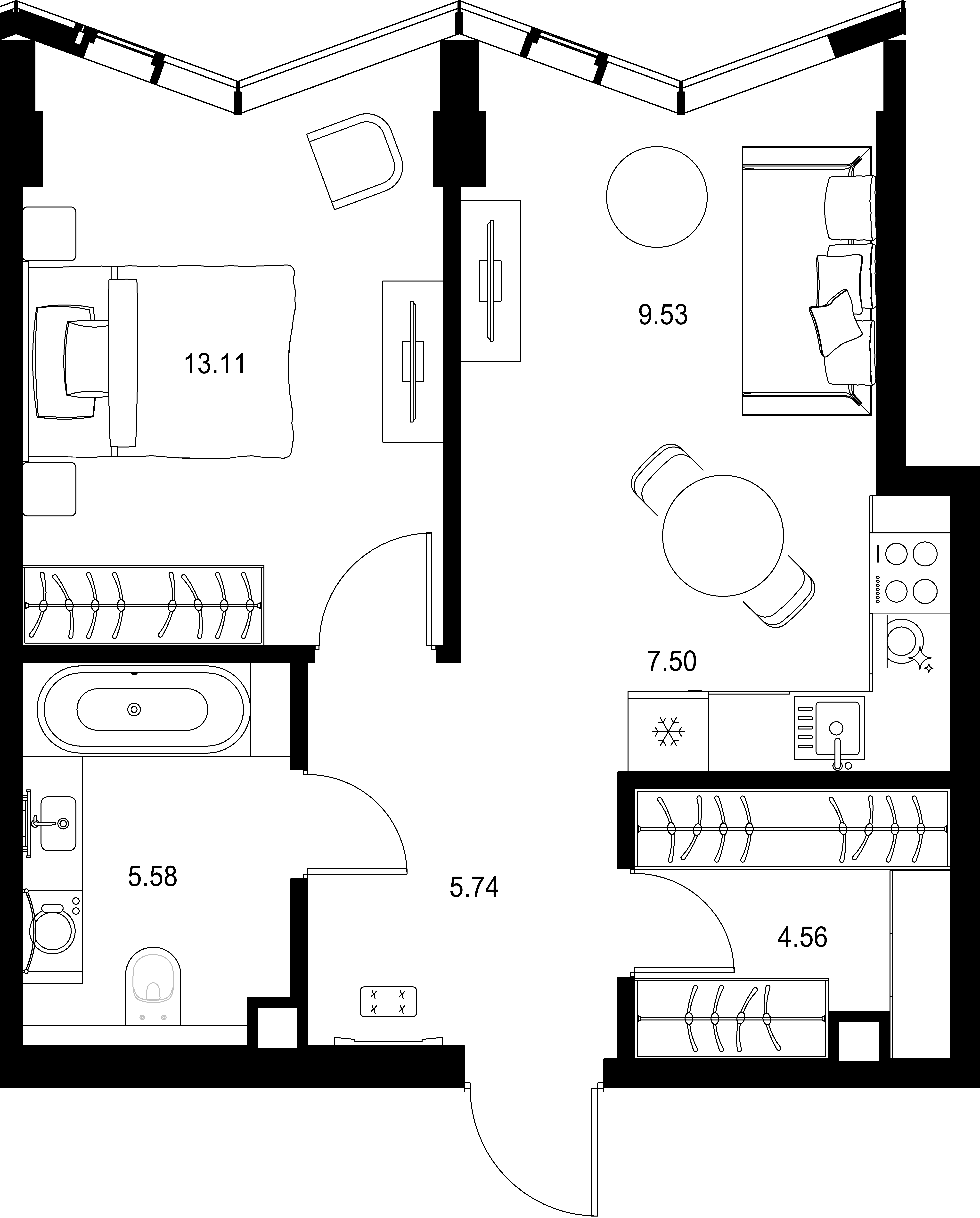 1-комнатная, 46,02 м² — 29 620 450 ₽