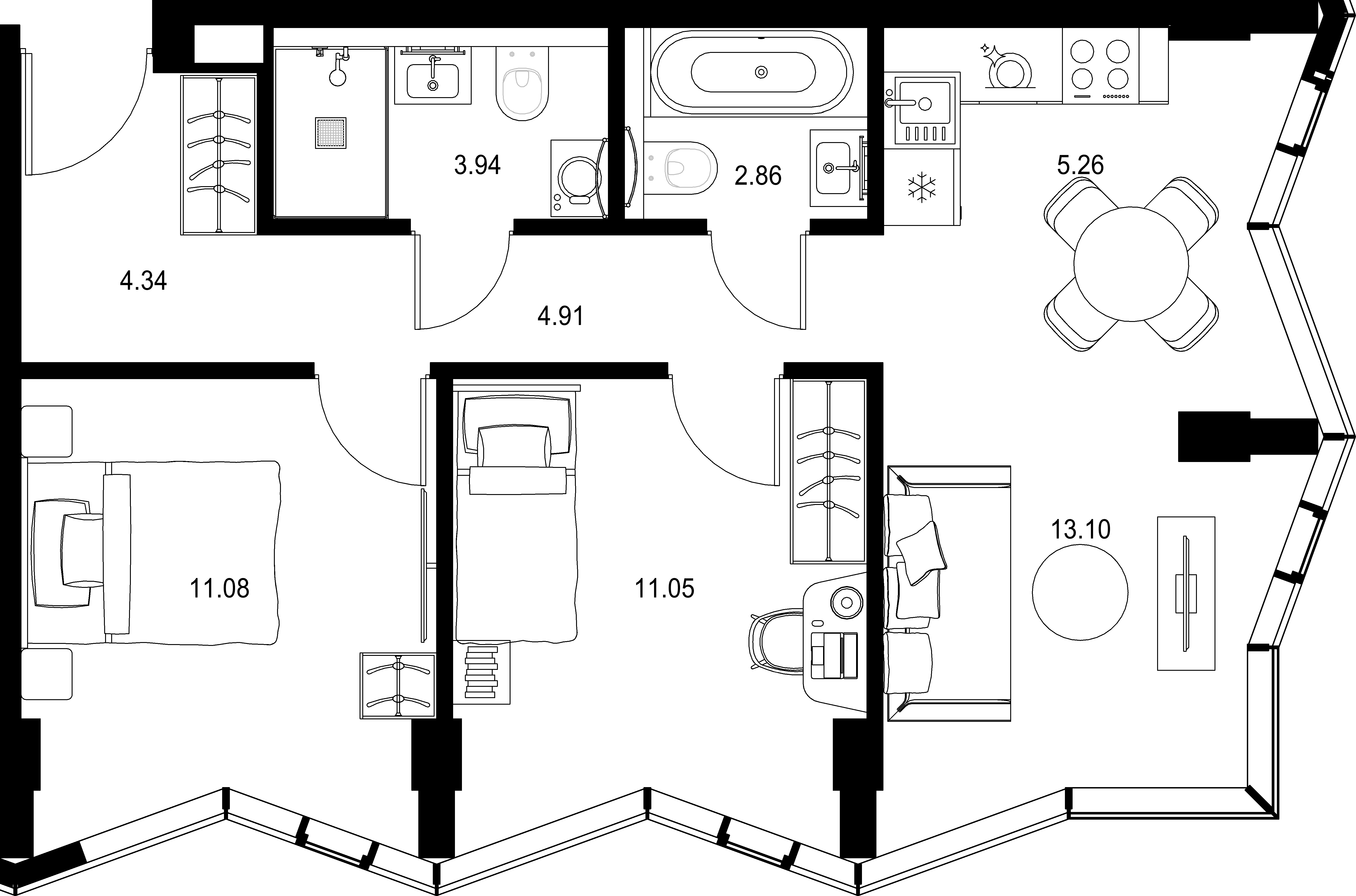 2-комнатная, 56,54 м² — 36 072 576 ₽
