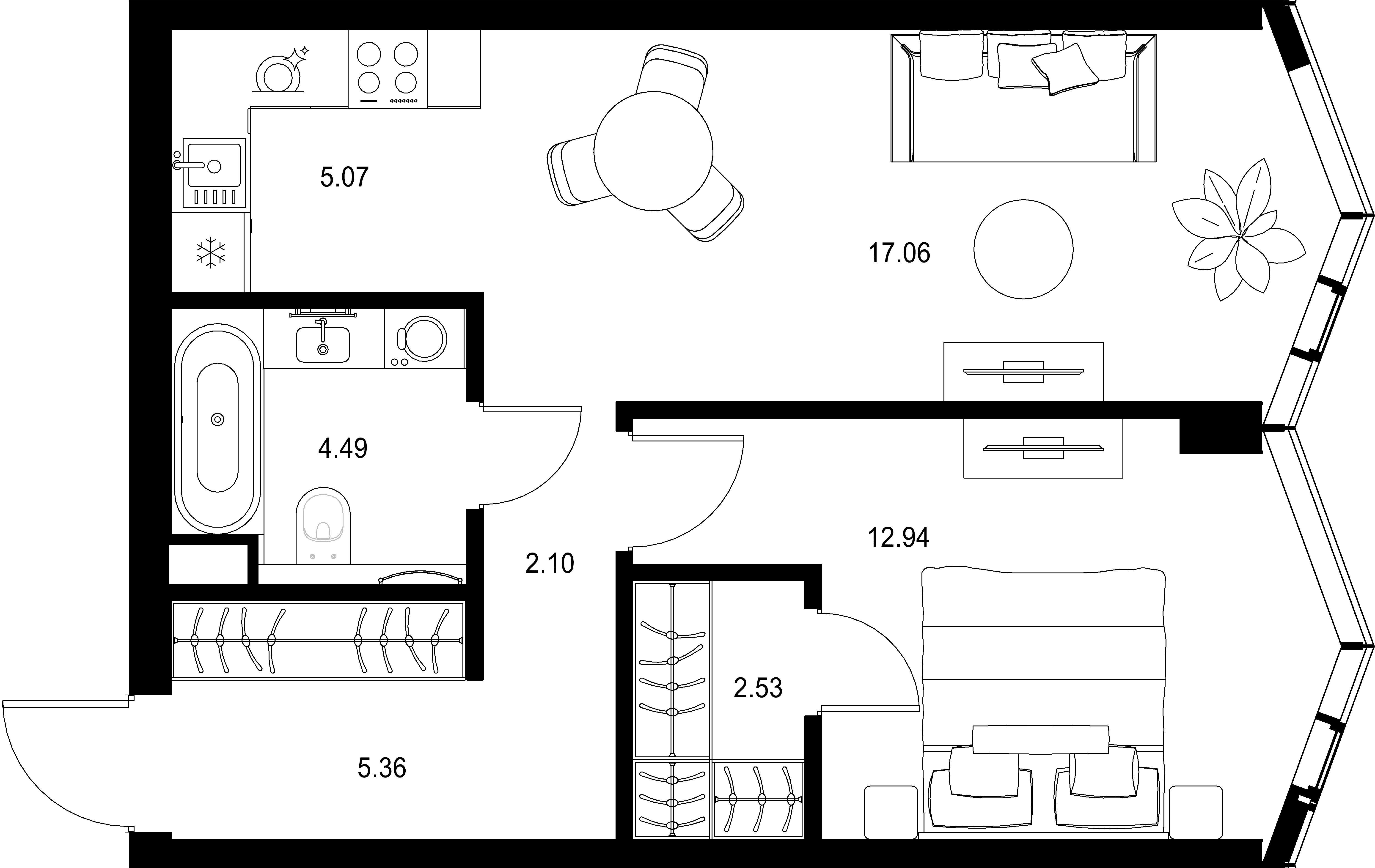 1-комнатная, 49,55 м² — 32 807 847 ₽