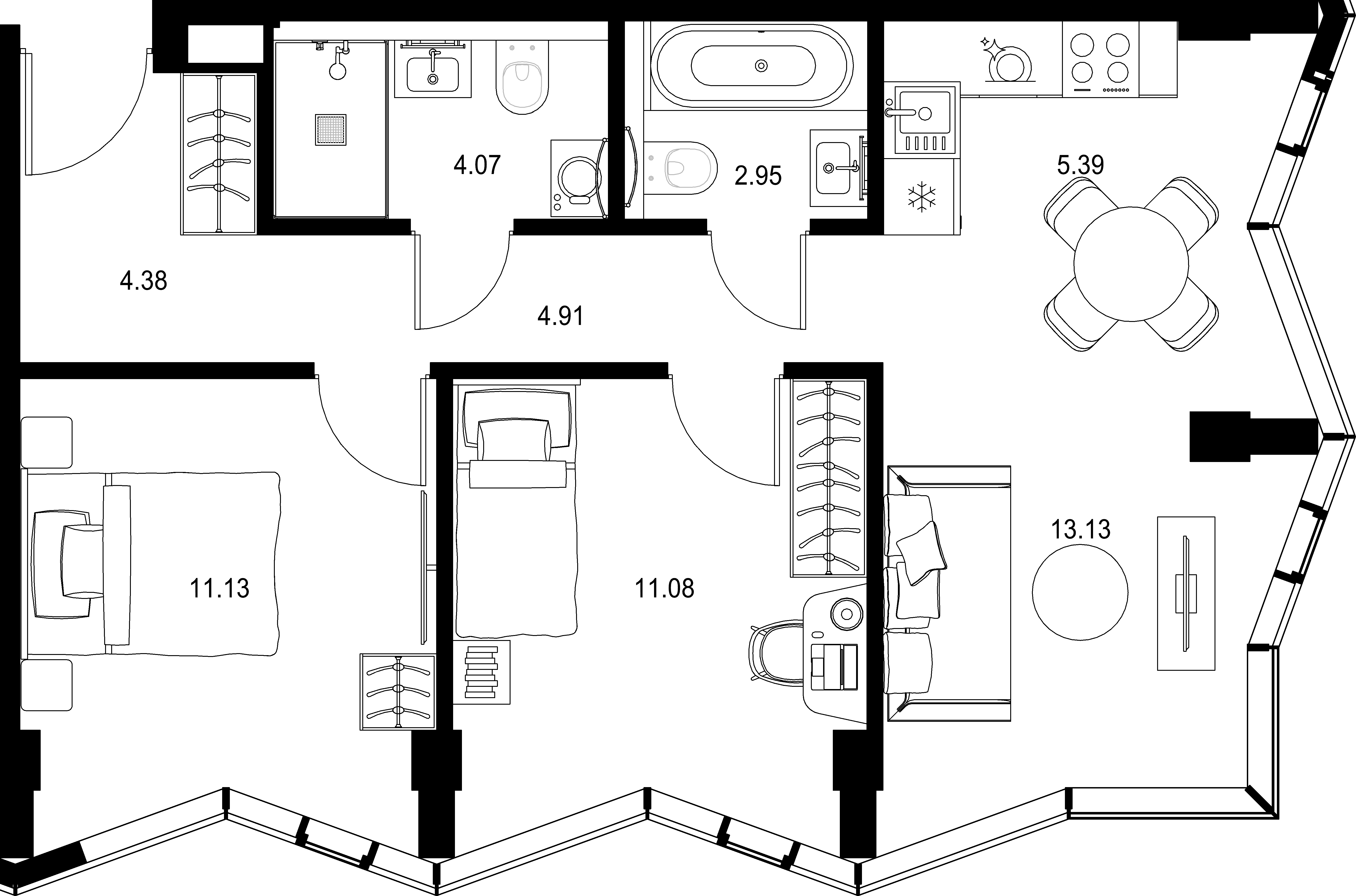 2-комнатная, 57,04 м² — 36 469 436 ₽