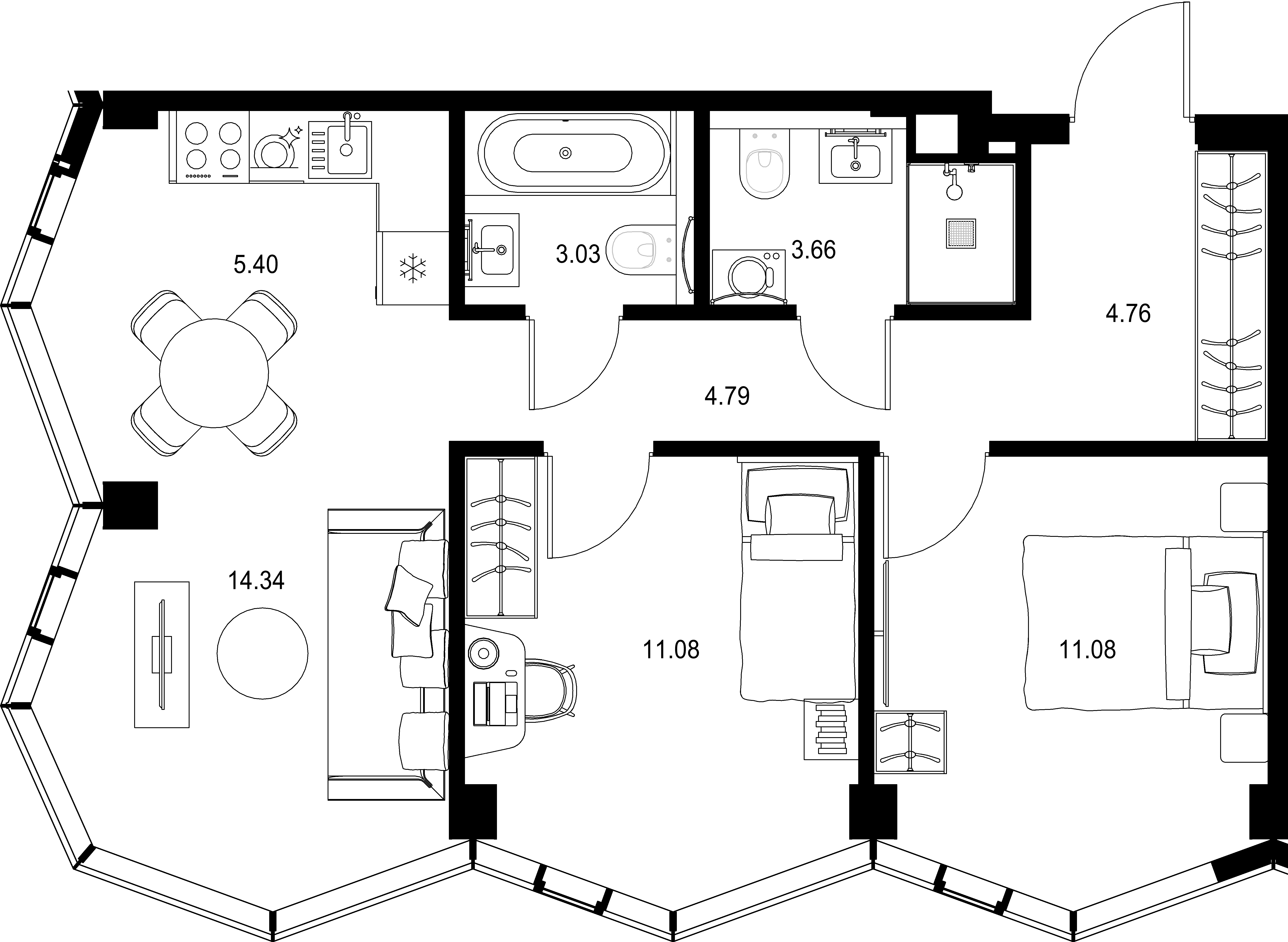 2-комнатная, 58,14 м² — 38 918 683 ₽