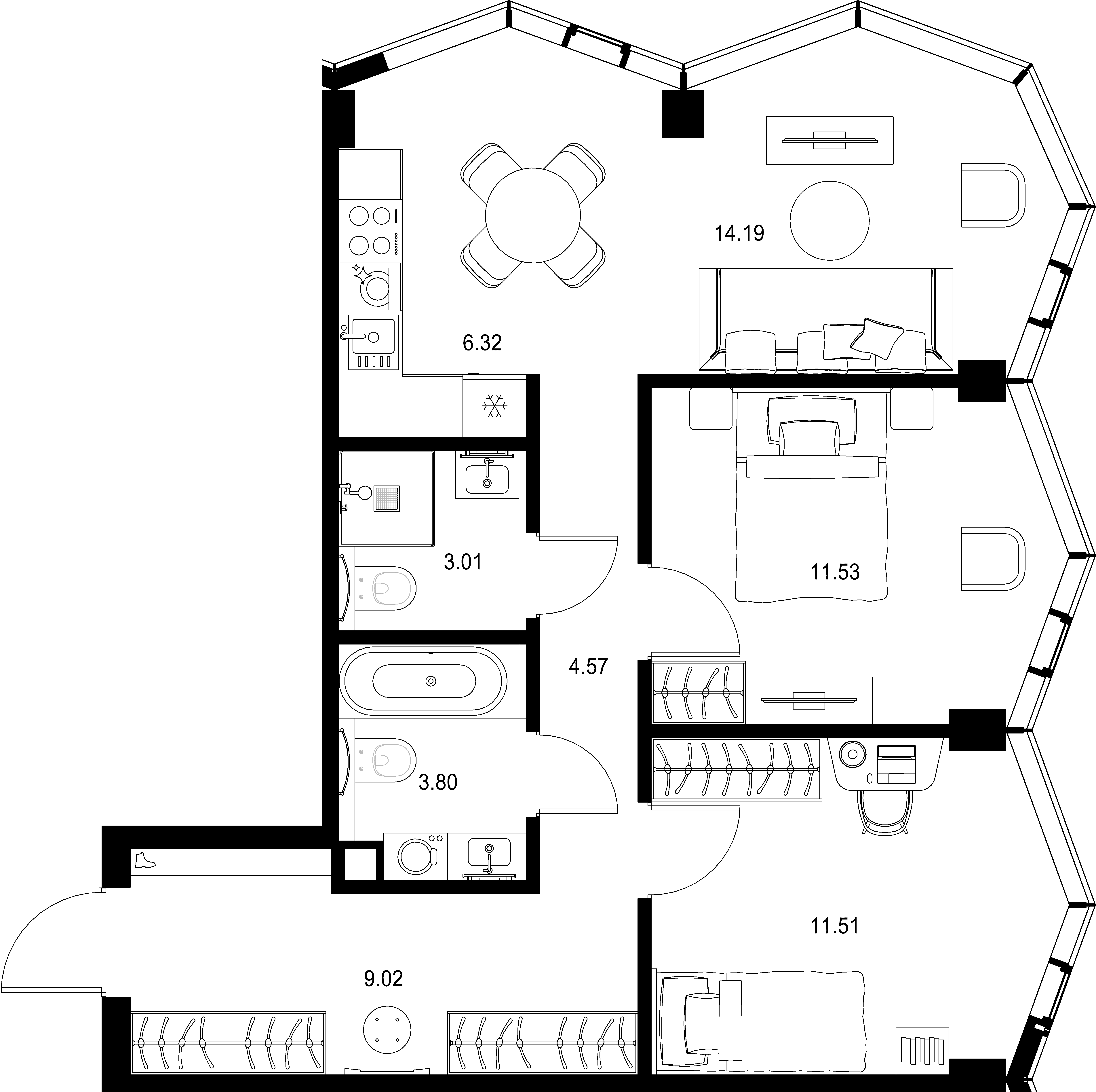 2-комнатная, 63,95 м² — 41 626 525 ₽