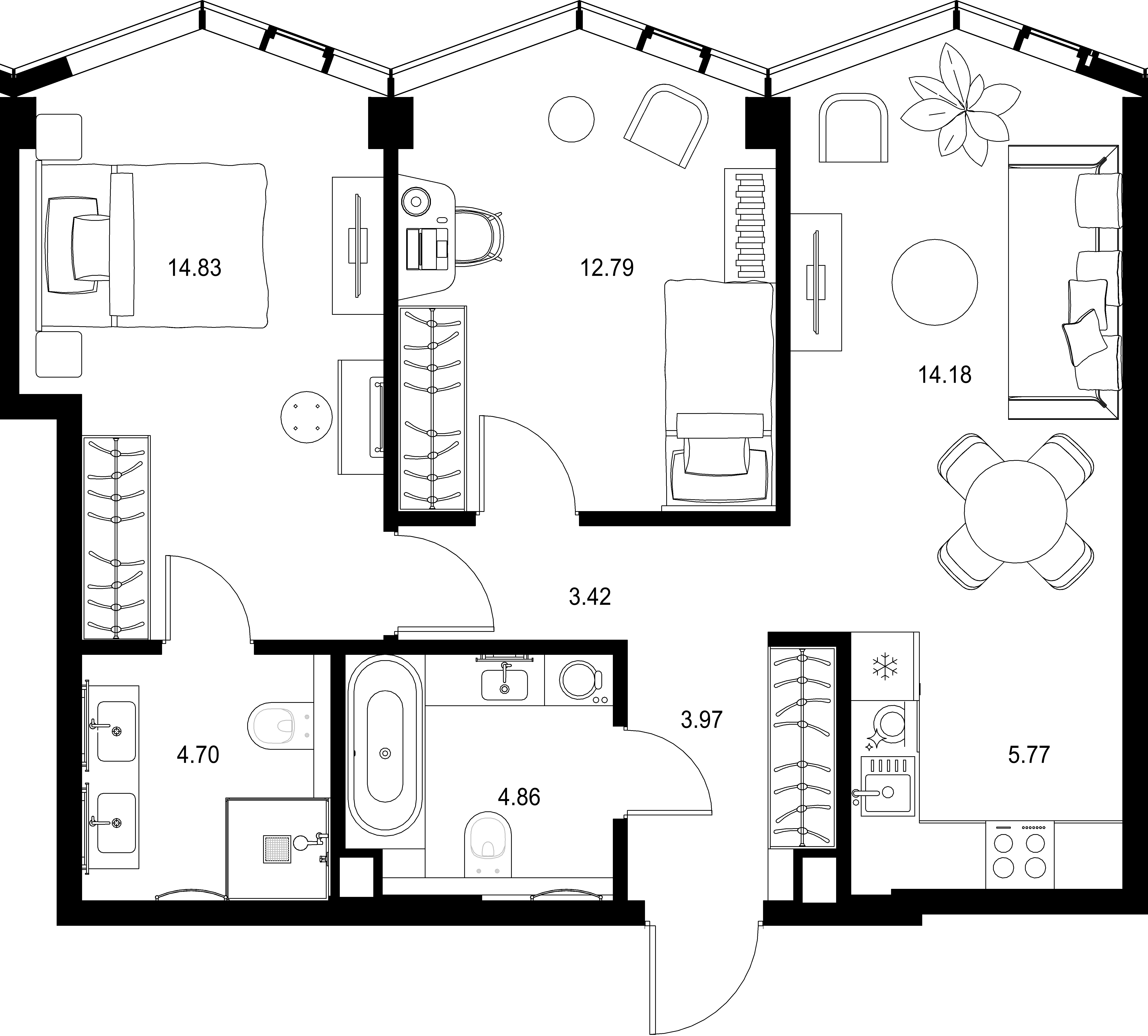 2-комнатная, 64,52 м² — 42 502 485 ₽