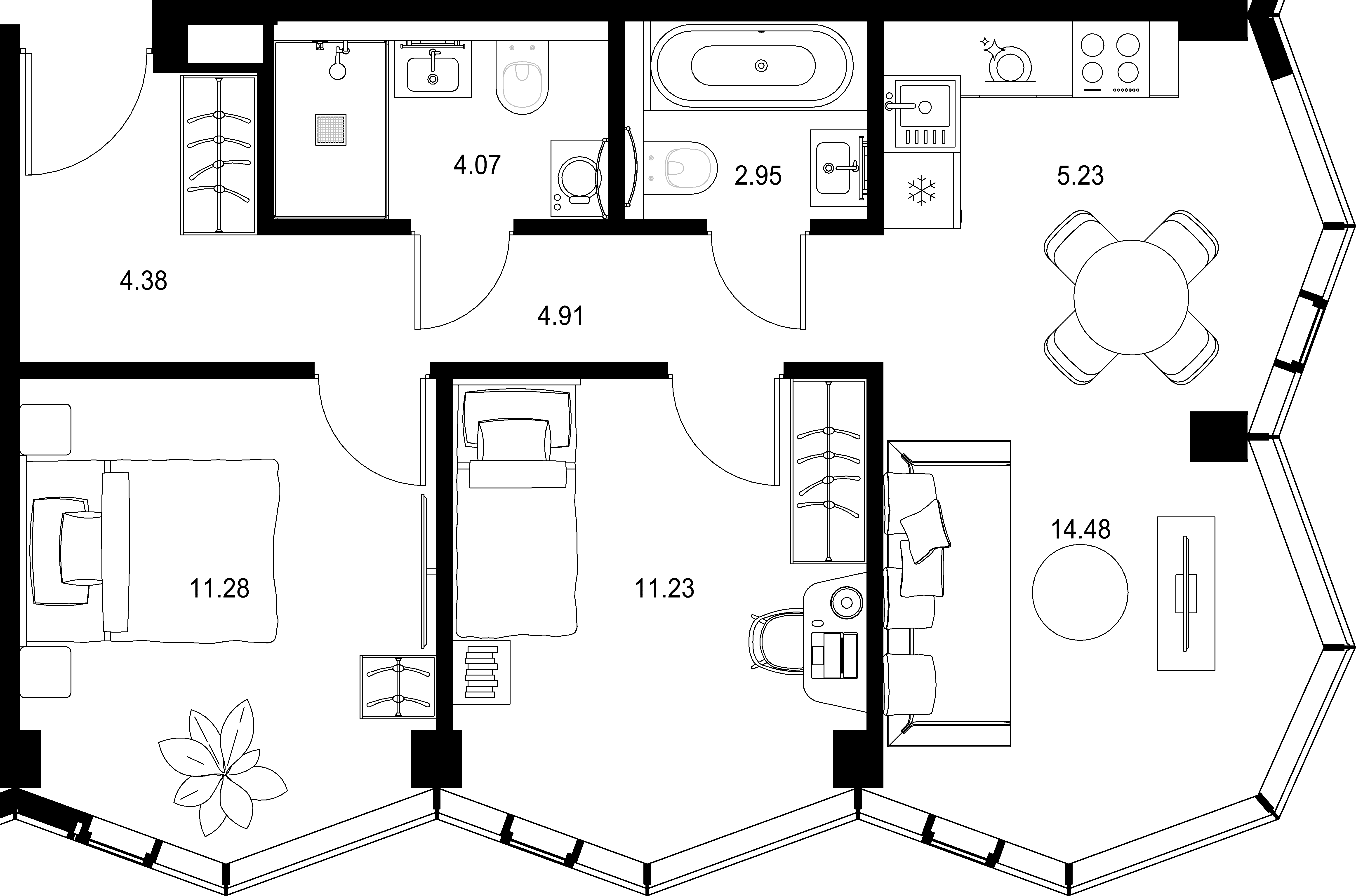 2-комнатная, 58,53 м² — 39 179 747 ₽